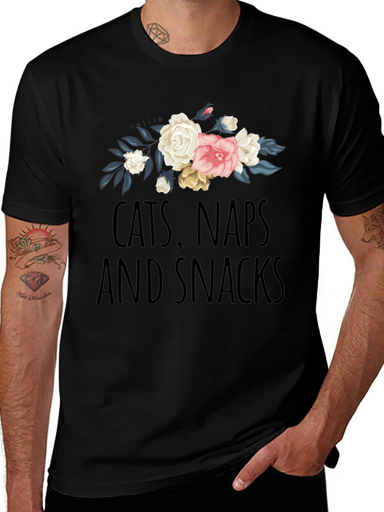 Cats Naps Snacks Floral T-Shirt
