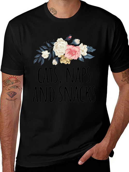 Cats Naps Snacks Floral T-Shirt