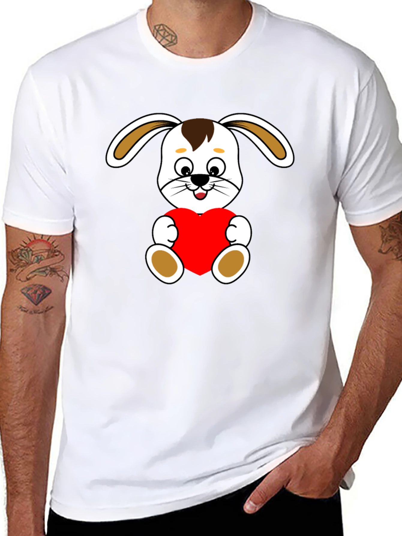 Cute Bunny Heart Graphic Tee - Soft Black Cotton