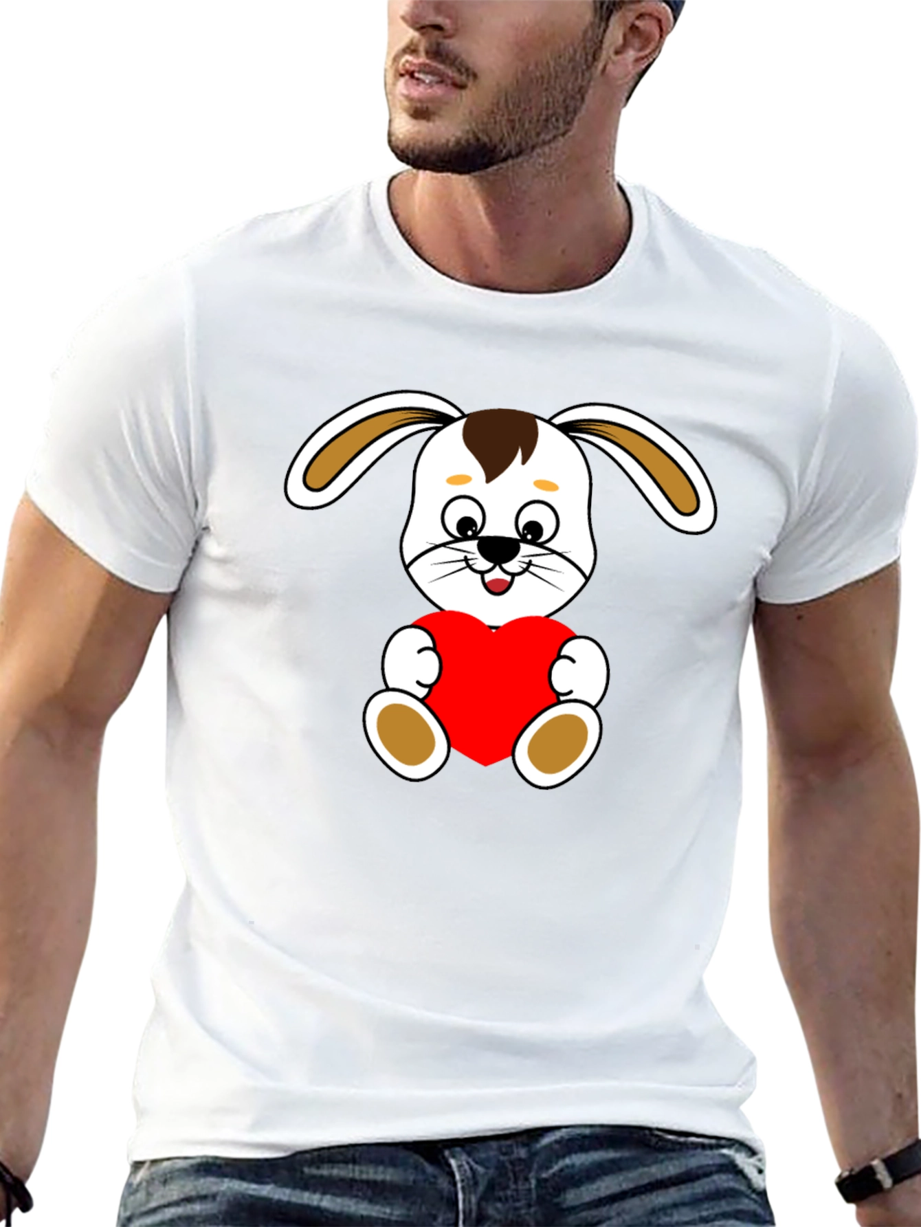 Cute Bunny Heart Graphic Tee - Soft Black Cotton
