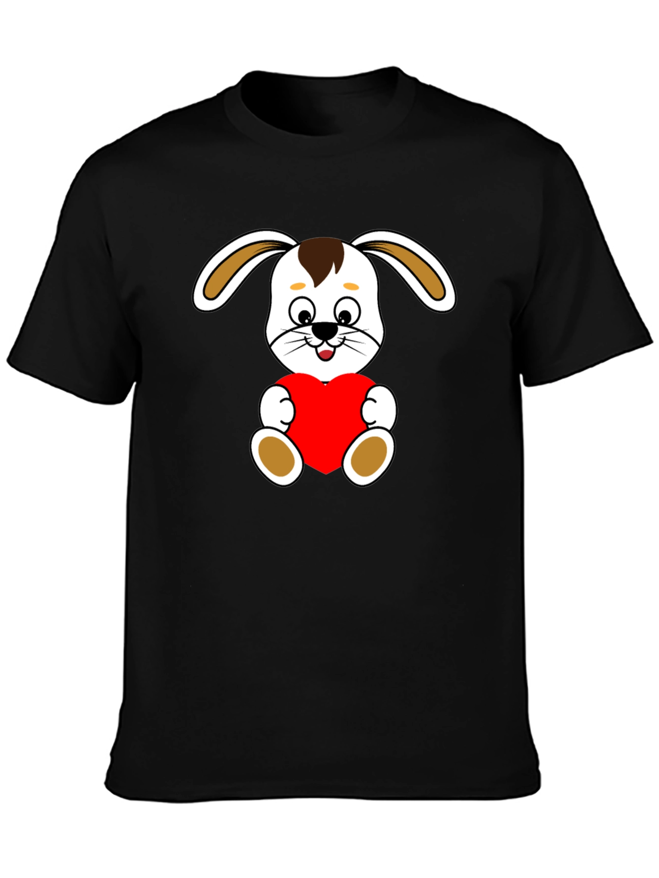 Cute Bunny Heart Graphic Tee - Soft Black Cotton