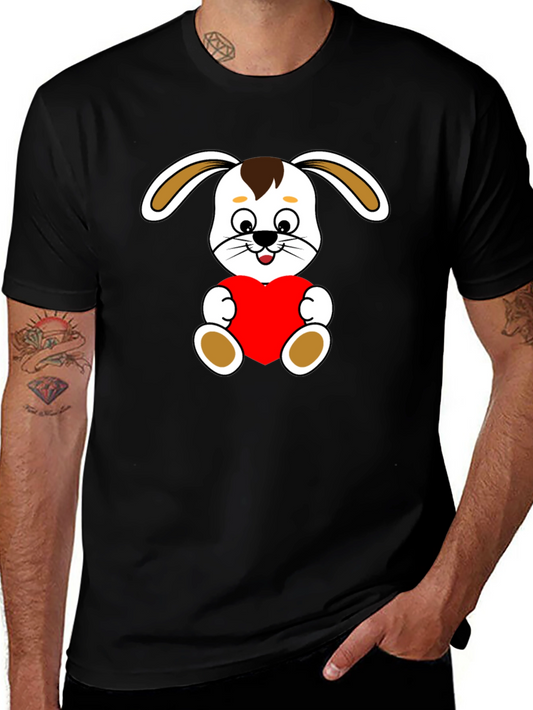 Cute Bunny Heart Graphic Tee - Soft Black Cotton