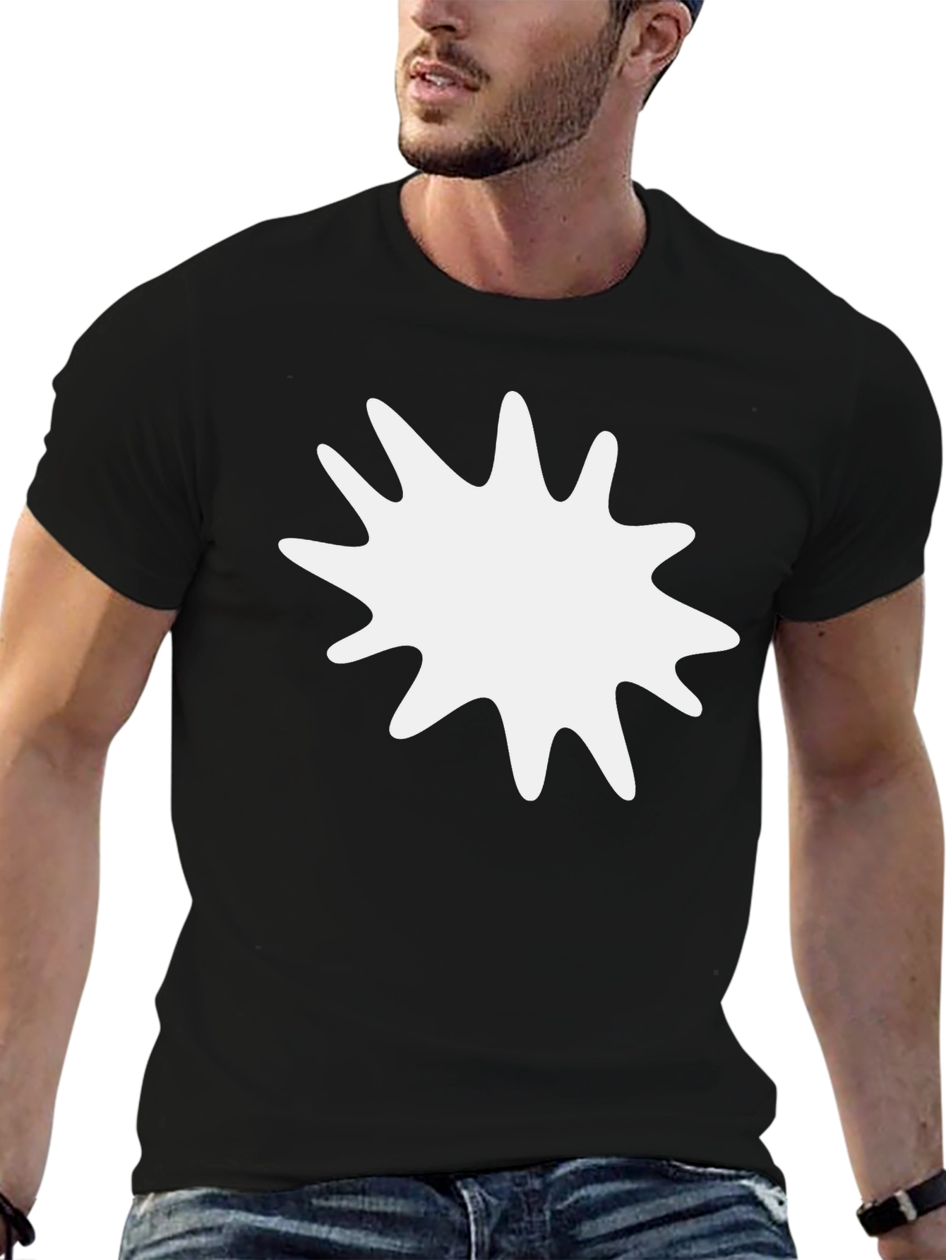 Mens Black T-Shirt with White Splatter Graphic