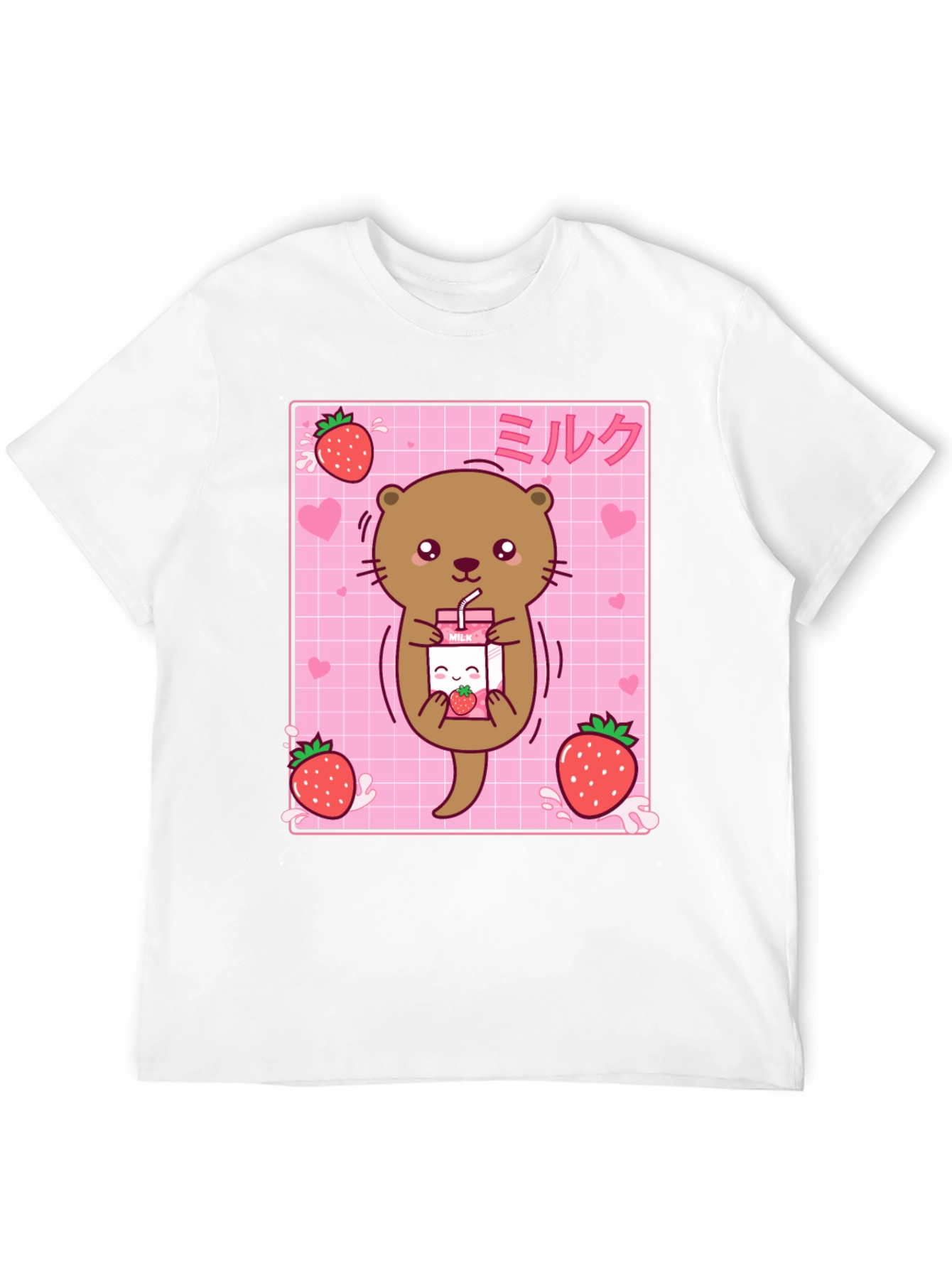 Kawaii Otter Strawberry Milk T-Shirt