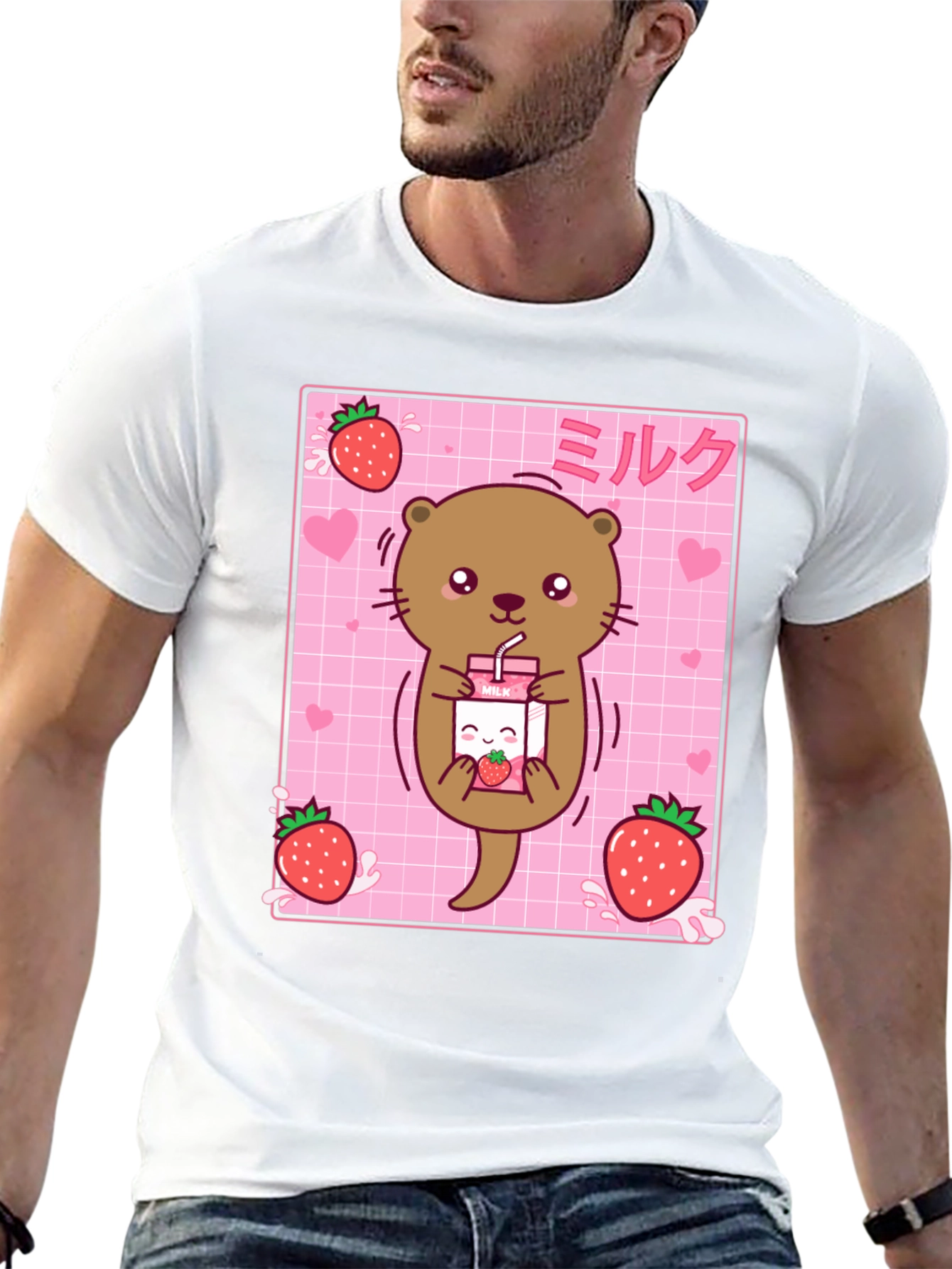 Kawaii Otter Strawberry Milk T-Shirt