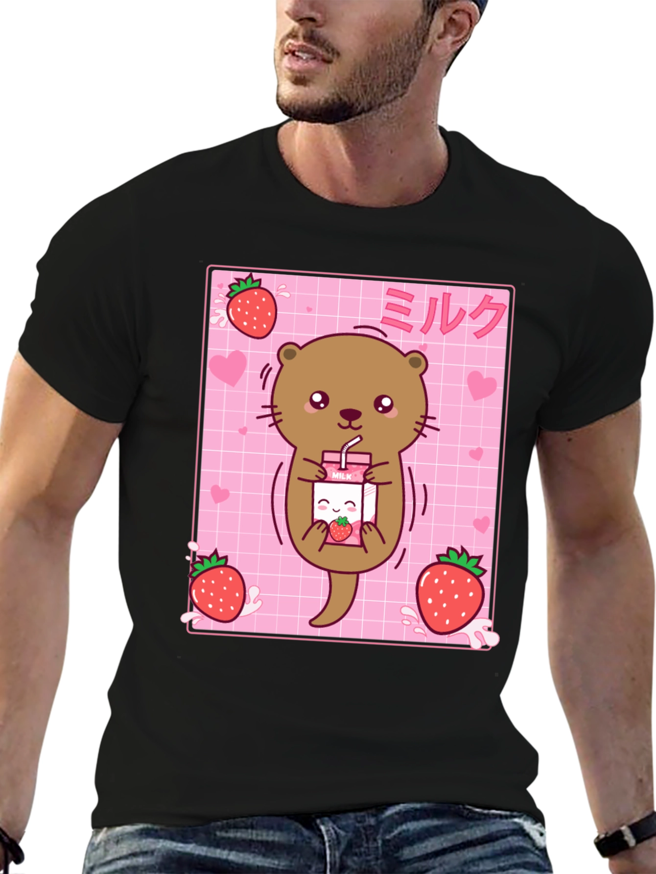 Kawaii Otter Strawberry Milk T-Shirt