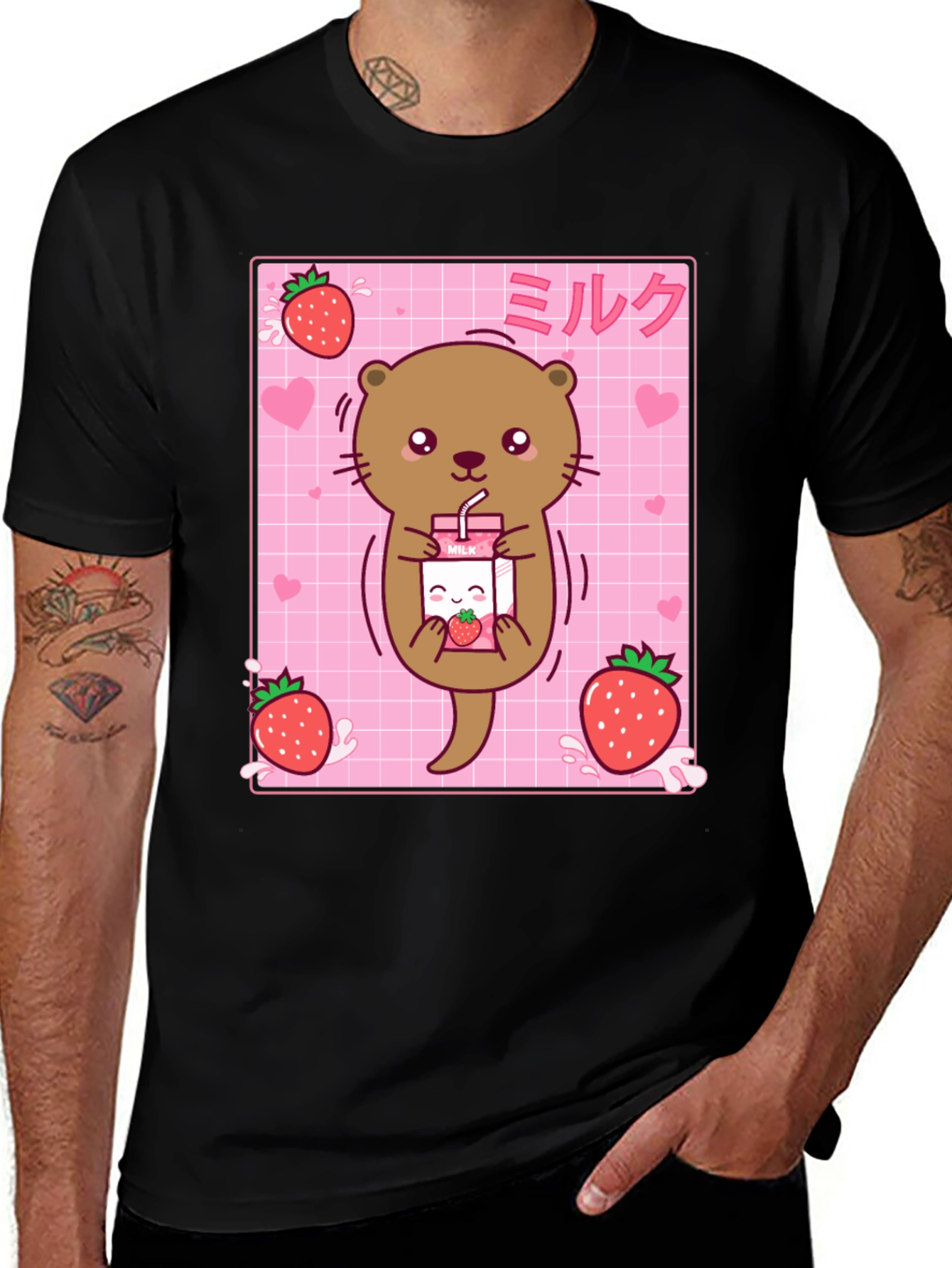 Kawaii Otter Strawberry Milk T-Shirt