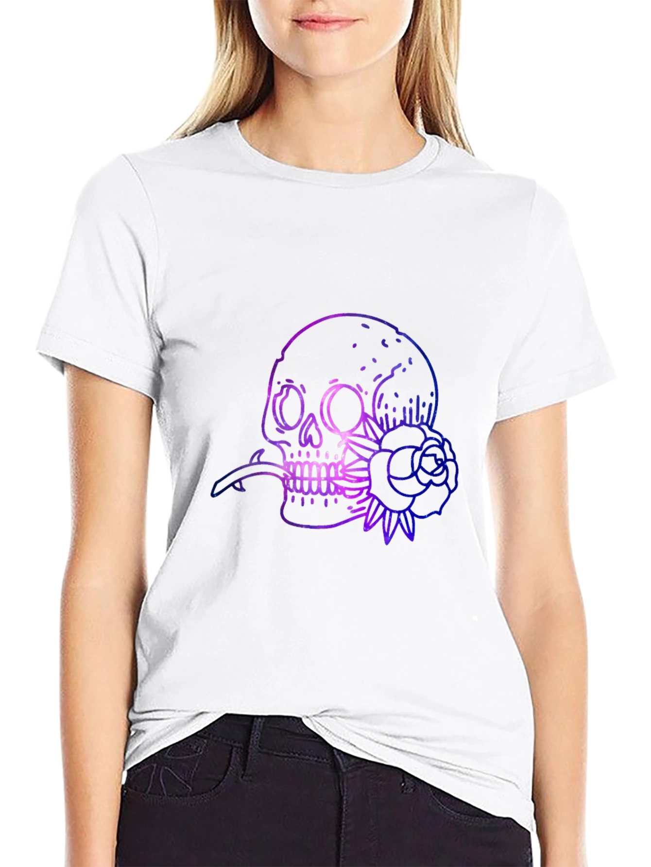 Skull & Rose Graphic Print Black T-Shirt
