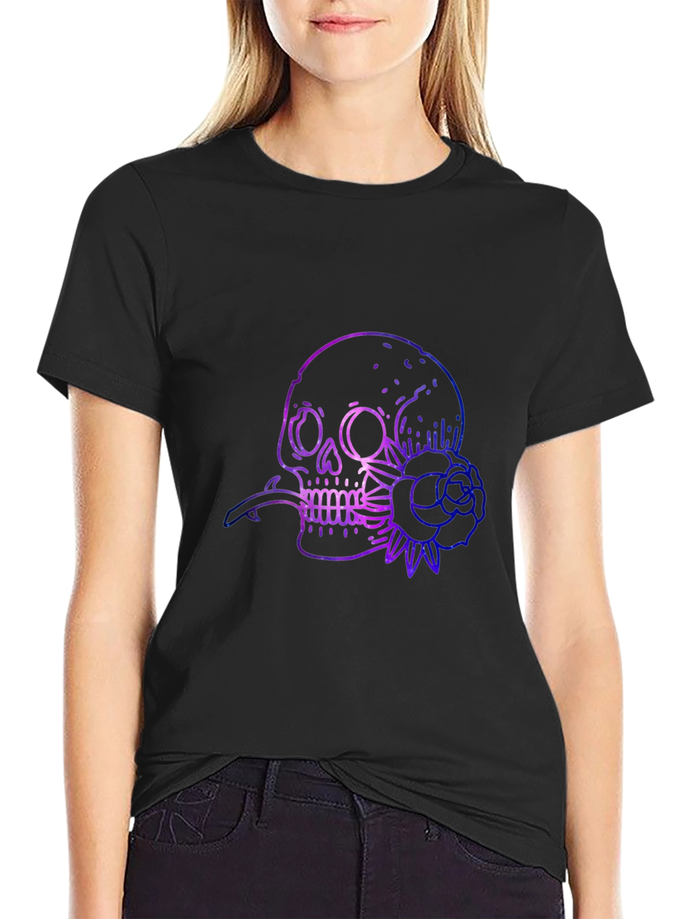 Skull & Rose Graphic Print Black T-Shirt