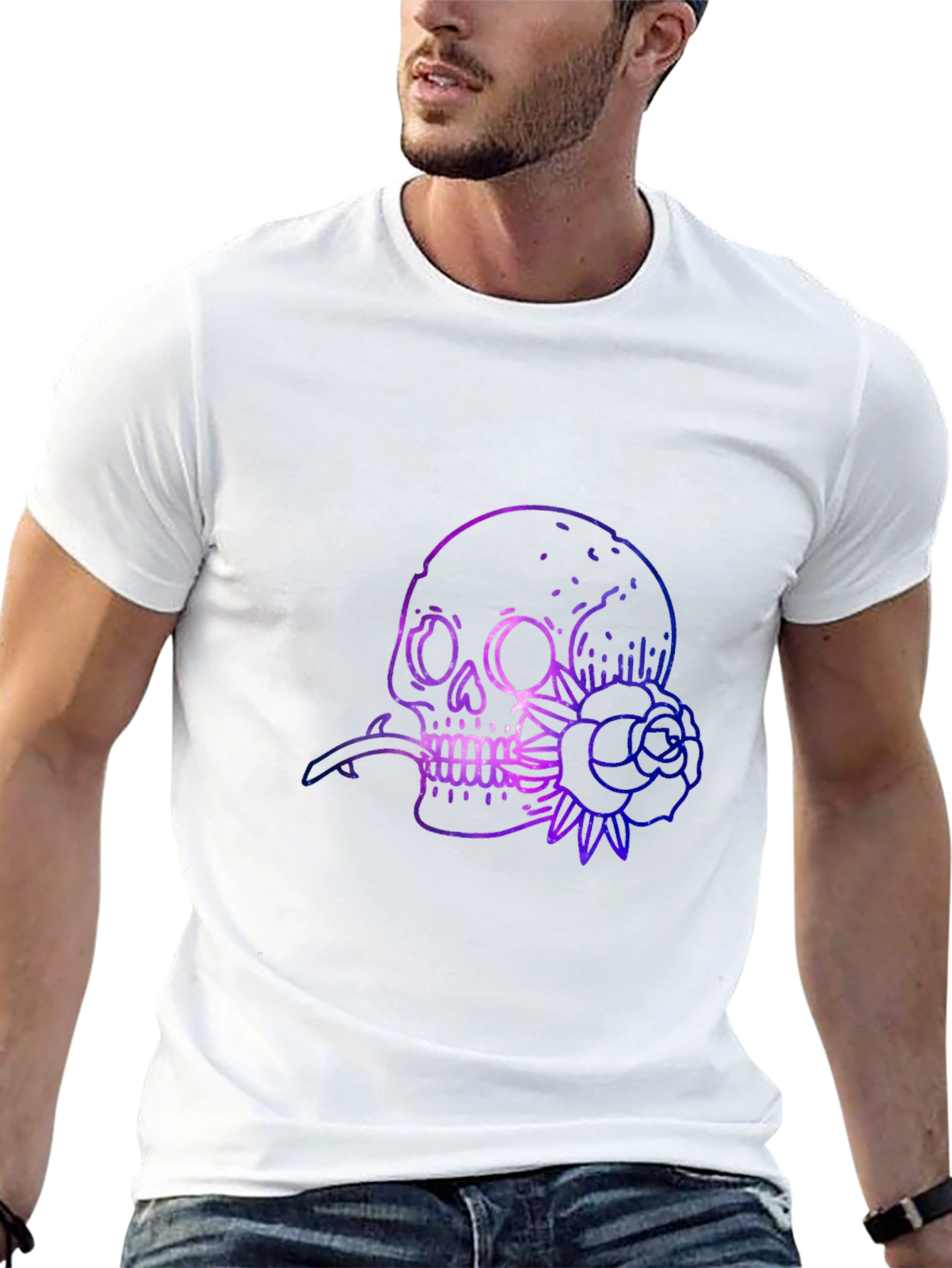 Skull & Rose Graphic Print Black T-Shirt