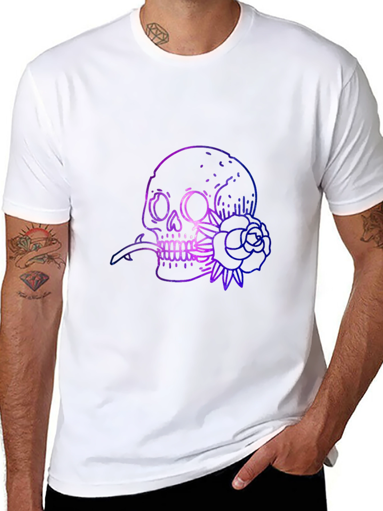Skull & Rose Graphic Print Black T-Shirt