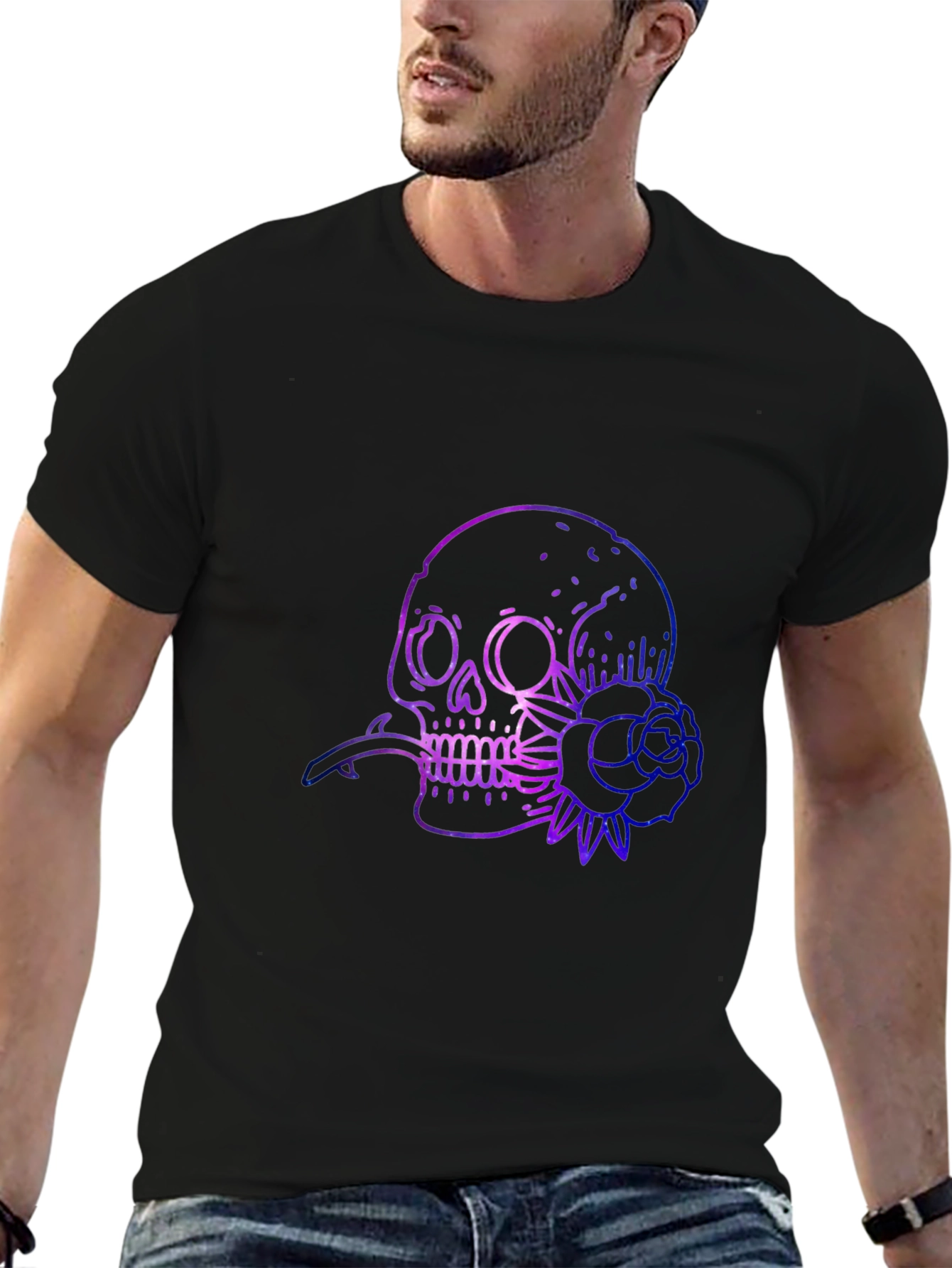 Skull & Rose Graphic Print Black T-Shirt