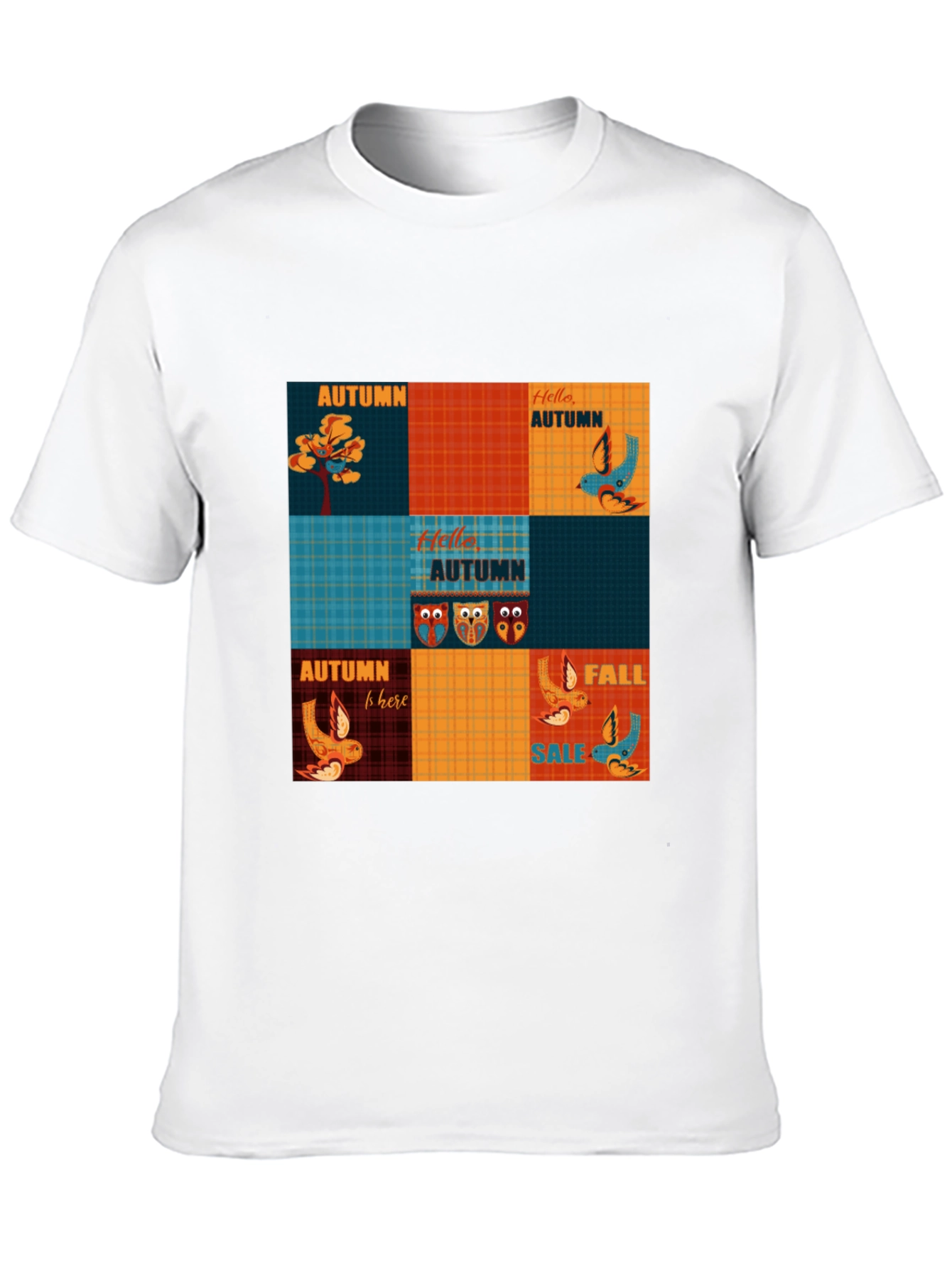 Autumn Patchwork Graphic T-Shirt - Unique Fall Design