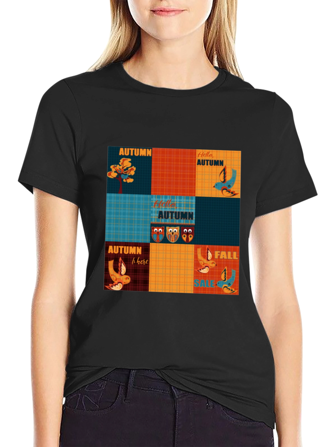 Autumn Patchwork Graphic T-Shirt - Unique Fall Design