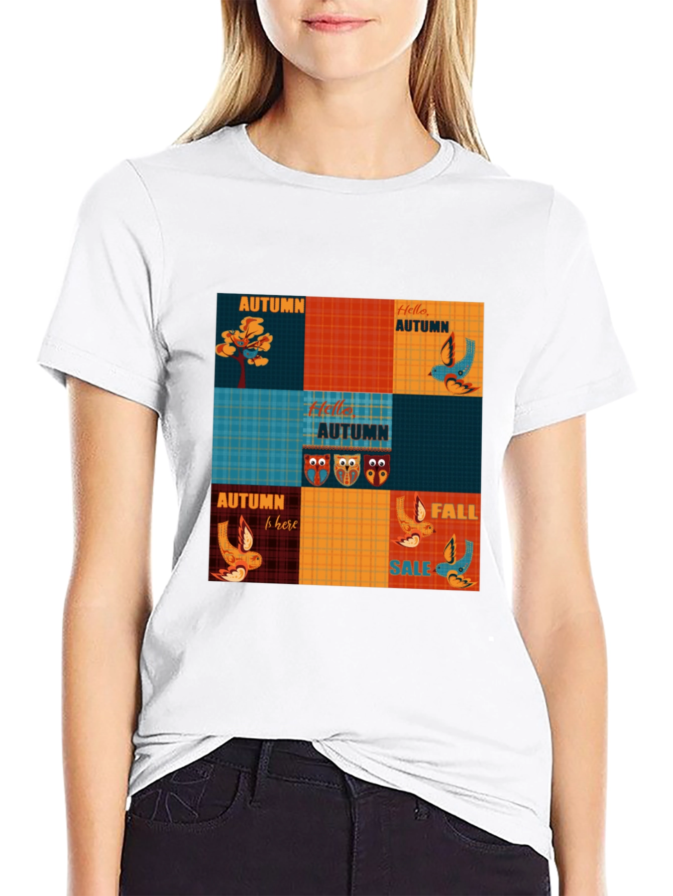 Autumn Patchwork Graphic T-Shirt - Unique Fall Design