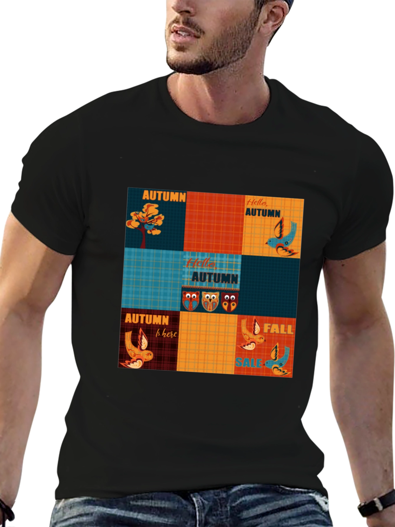 Autumn Patchwork Graphic T-Shirt - Unique Fall Design
