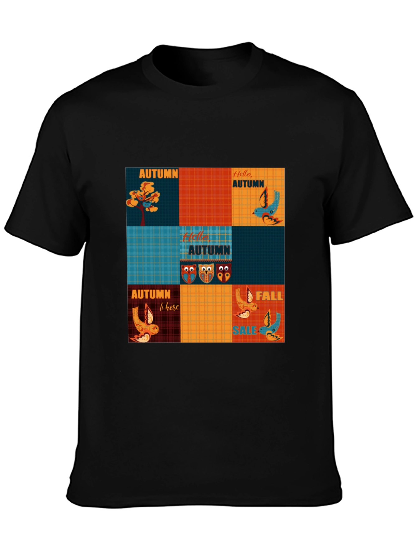 Autumn Patchwork Graphic T-Shirt - Unique Fall Design