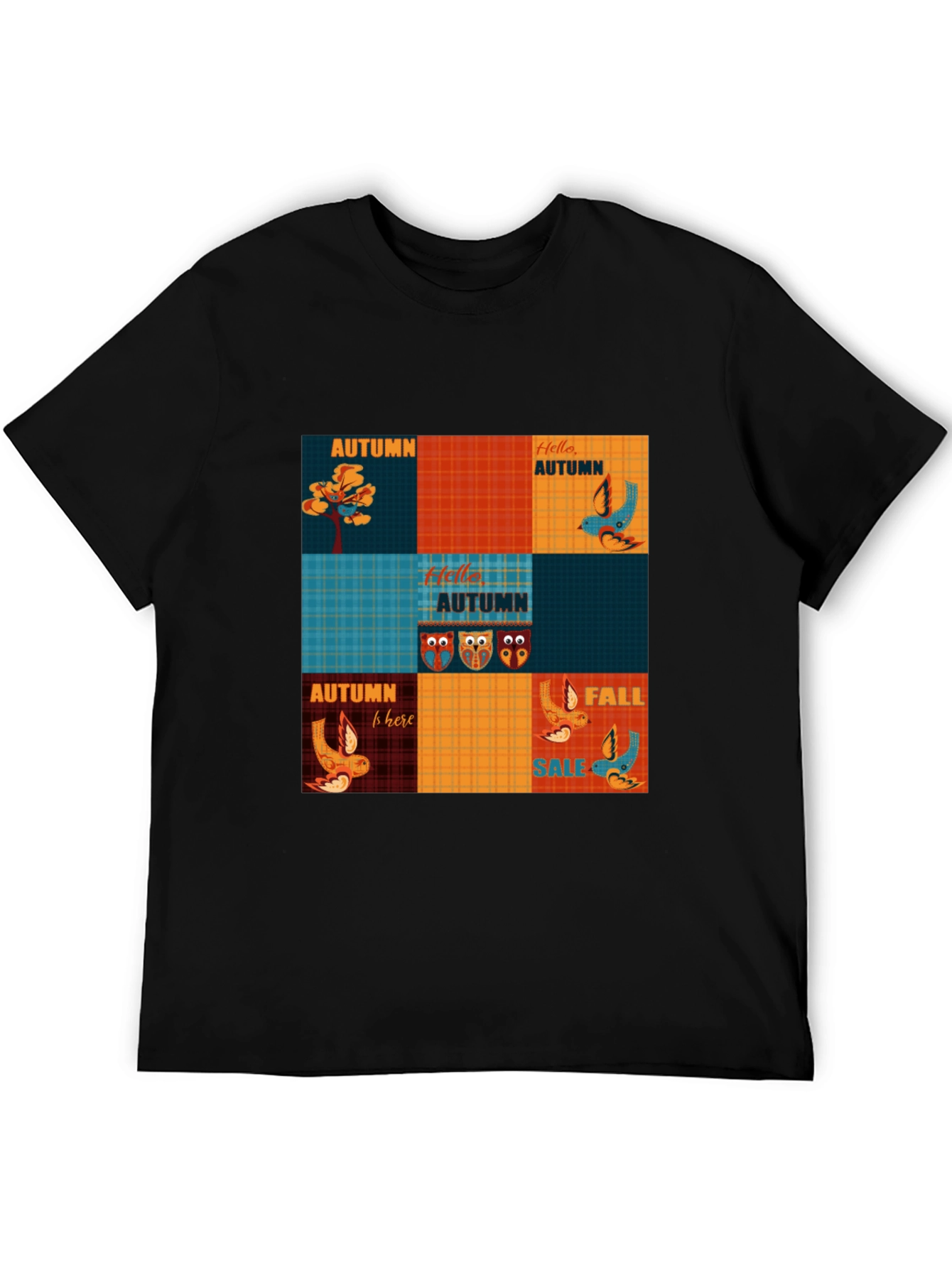 Autumn Patchwork Graphic T-Shirt - Unique Fall Design