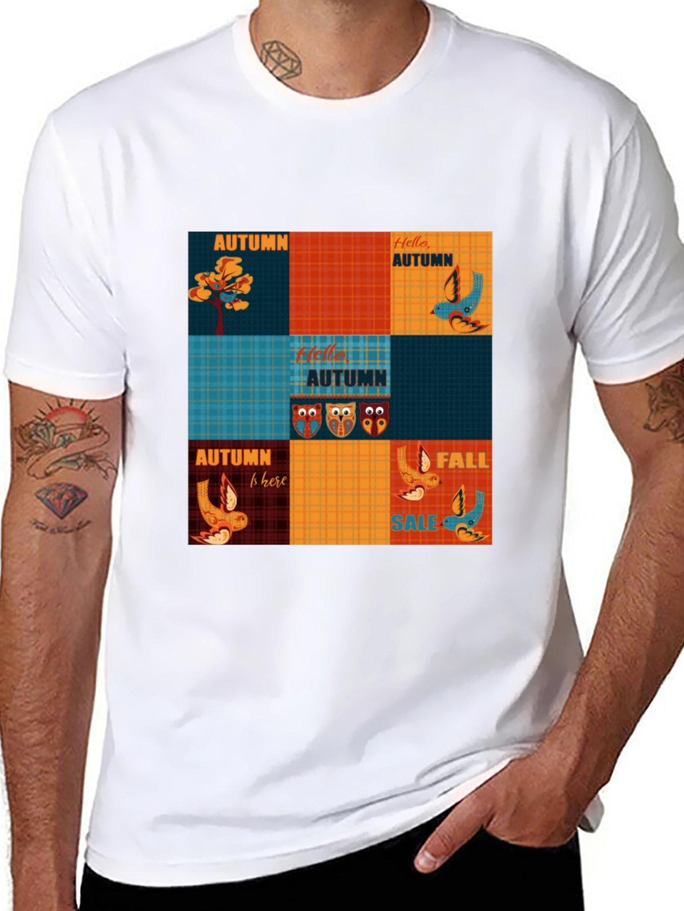 Autumn Patchwork Graphic T-Shirt - Unique Fall Design