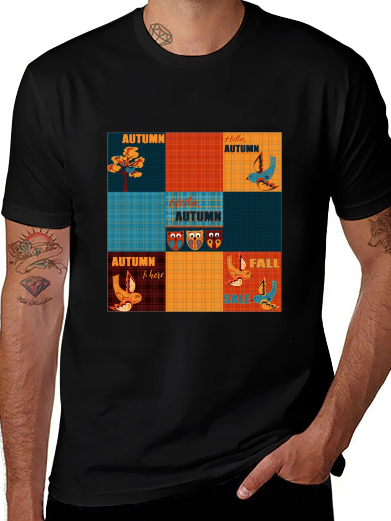 Autumn Patchwork Graphic T-Shirt - Unique Fall Design