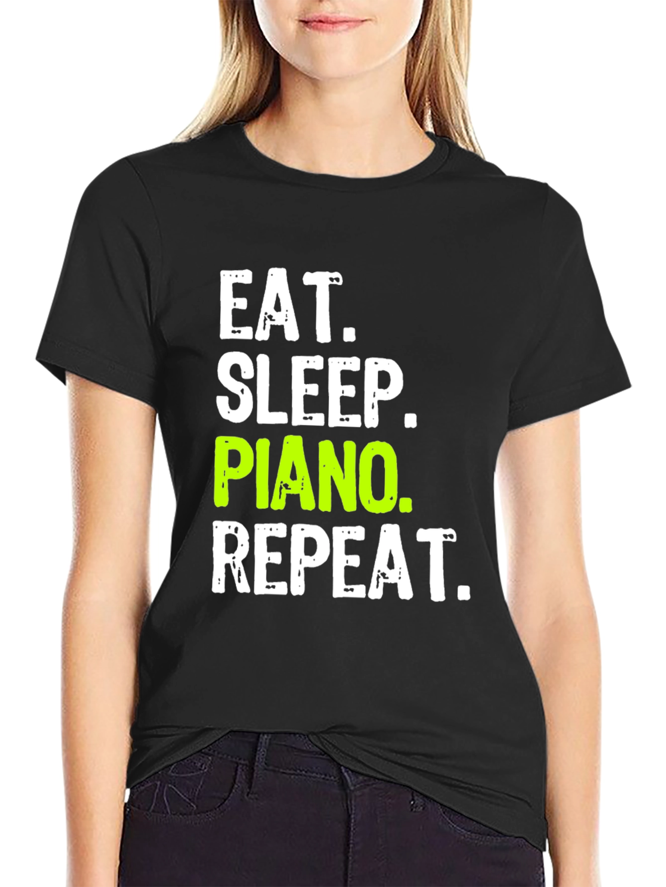 Eat Sleep Piano Repeat Black T-Shirt