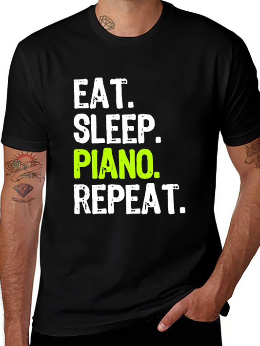 Eat Sleep Piano Repeat Black T-Shirt