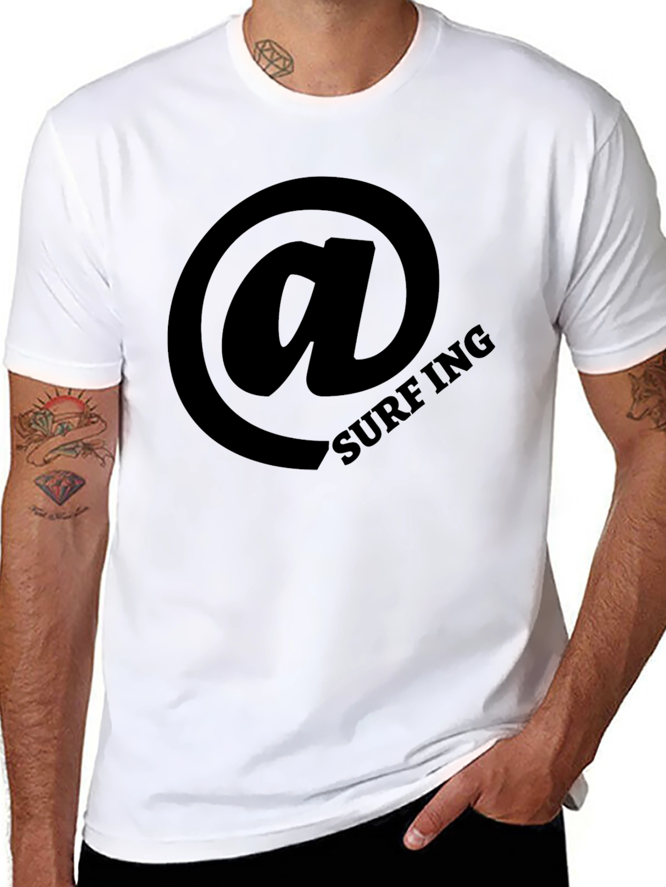 Surfing Email Graphic Tee - Black Cotton T-Shirt