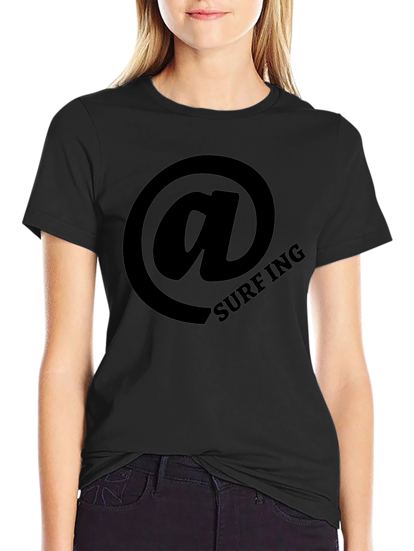Surfing Email Graphic Tee - Black Cotton T-Shirt