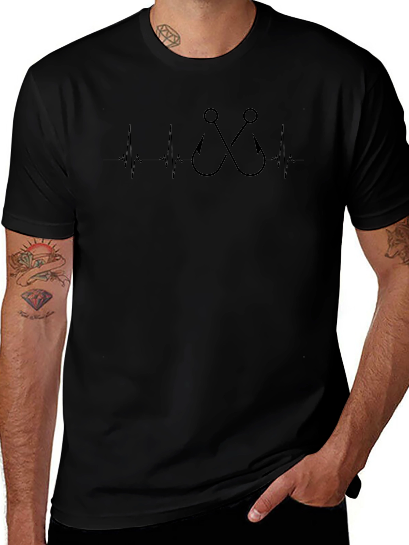 Fishing Hook Heartbeat Graphic T-Shirt