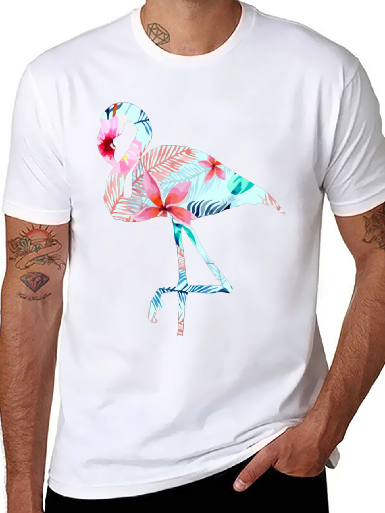 Tropical Flamingo Graphic Tee - Black