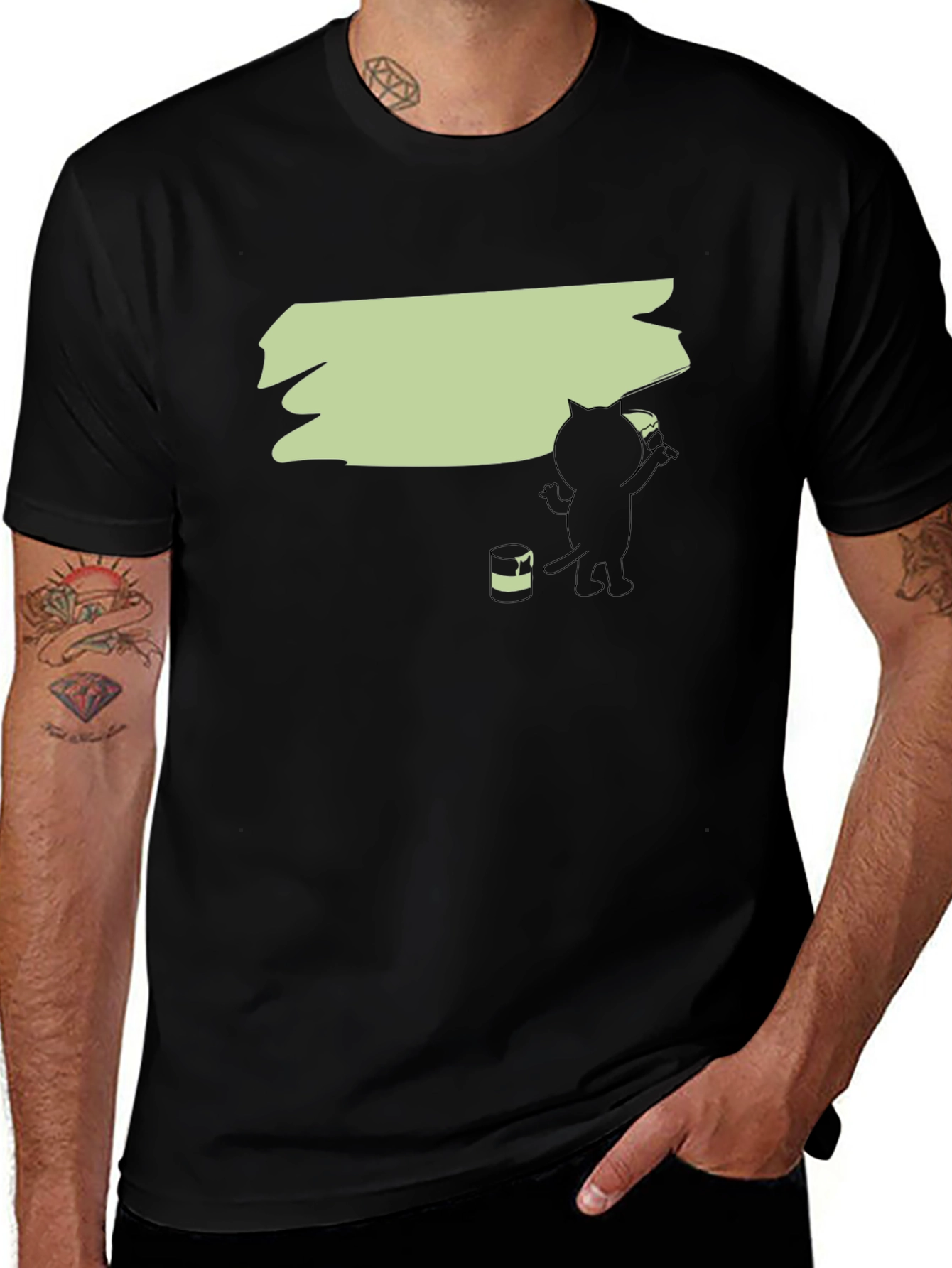 Cat Painting Graphic Tee - Black