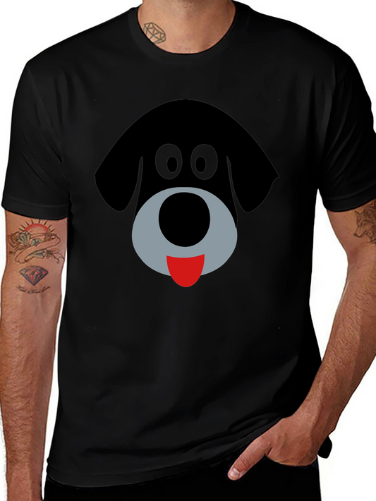 Cartoon Dog Face Black Graphic T-Shirt