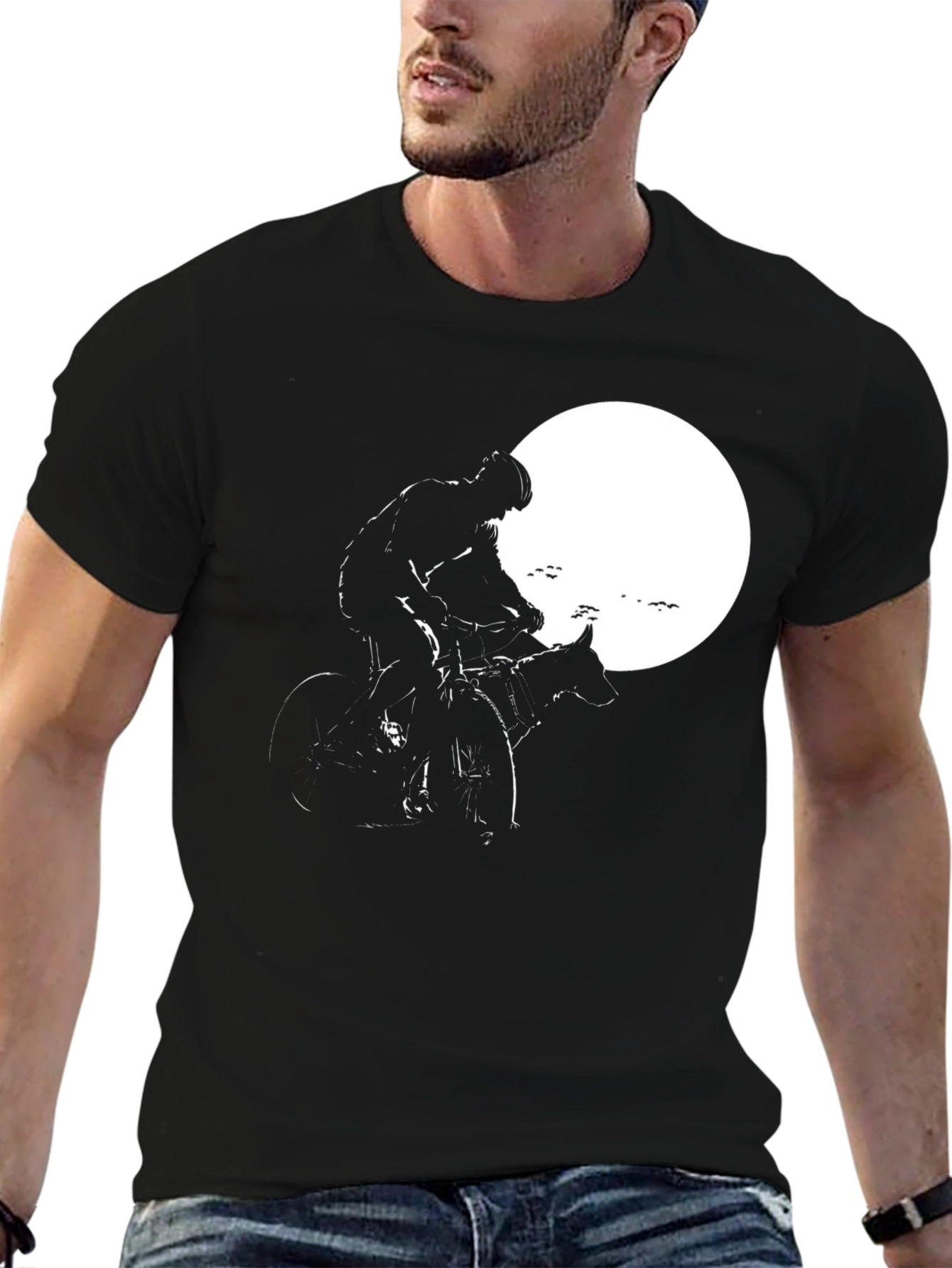 Cyclist and Dog Moon Silhouette T-Shirt