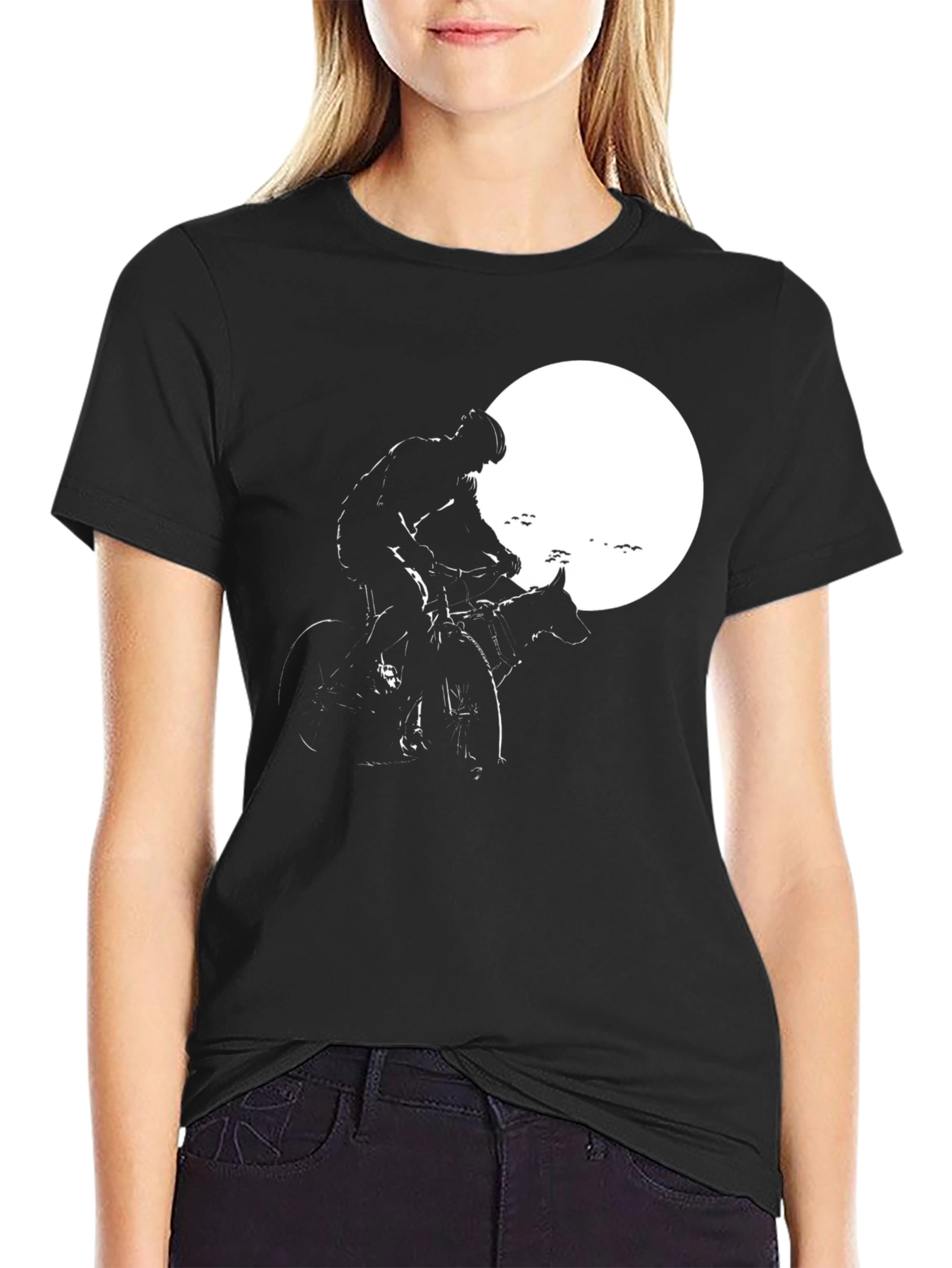 Cyclist and Dog Moon Silhouette T-Shirt