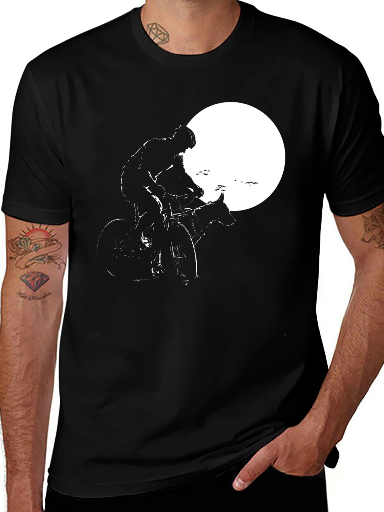 Cyclist and Dog Moon Silhouette T-Shirt