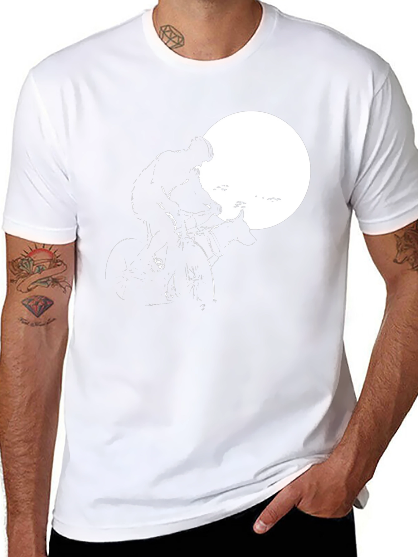 Cyclist and Dog Moon Silhouette T-Shirt