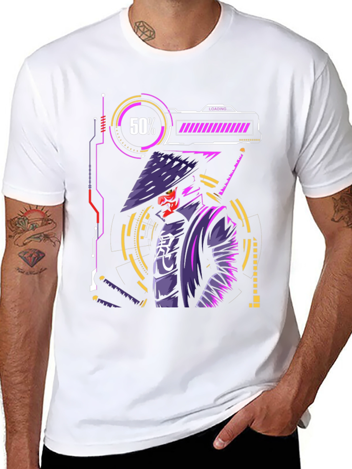 Cyberpunk Samurai T-Shirt - Futuristic Warrior Design