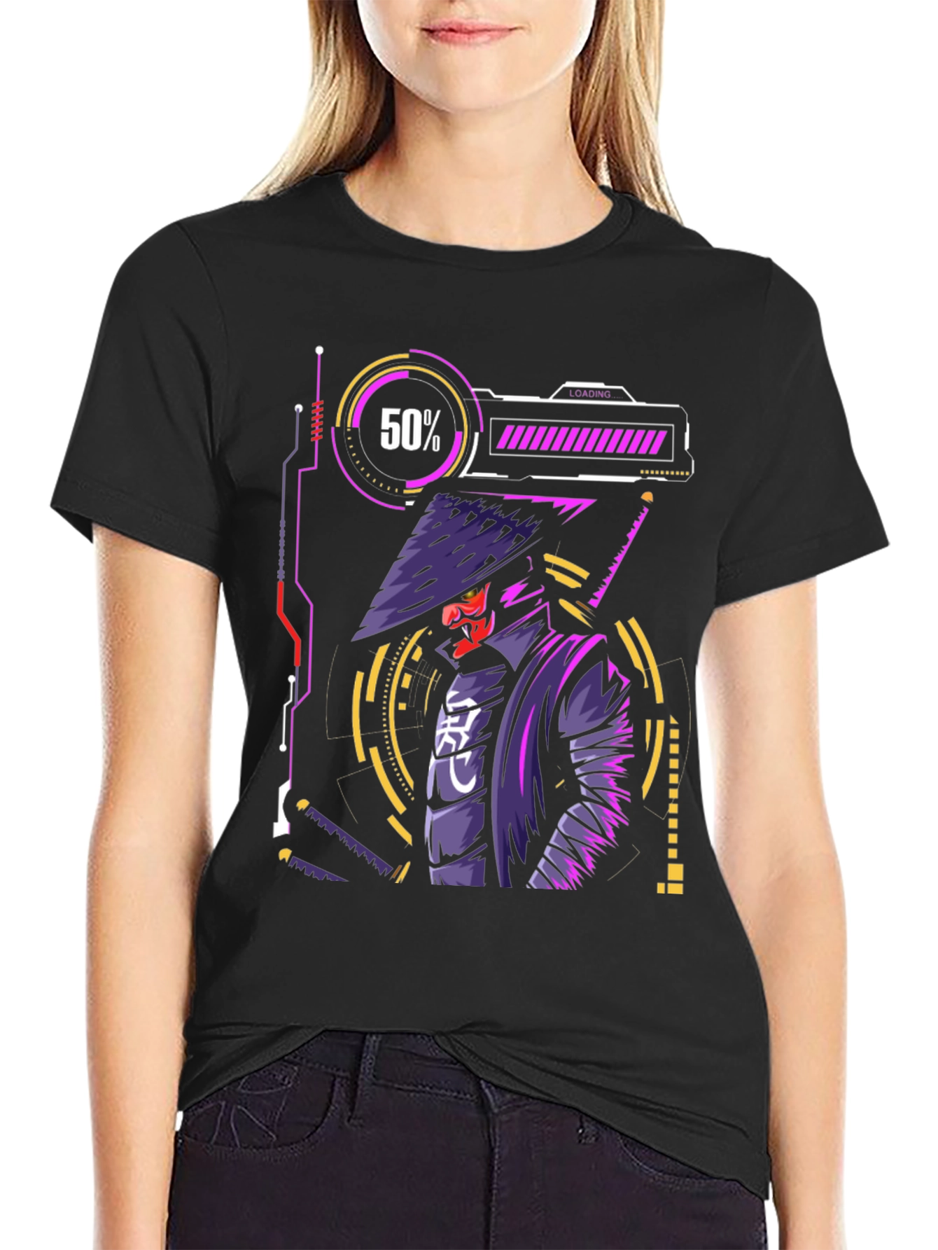 Cyberpunk Samurai T-Shirt - Futuristic Warrior Design
