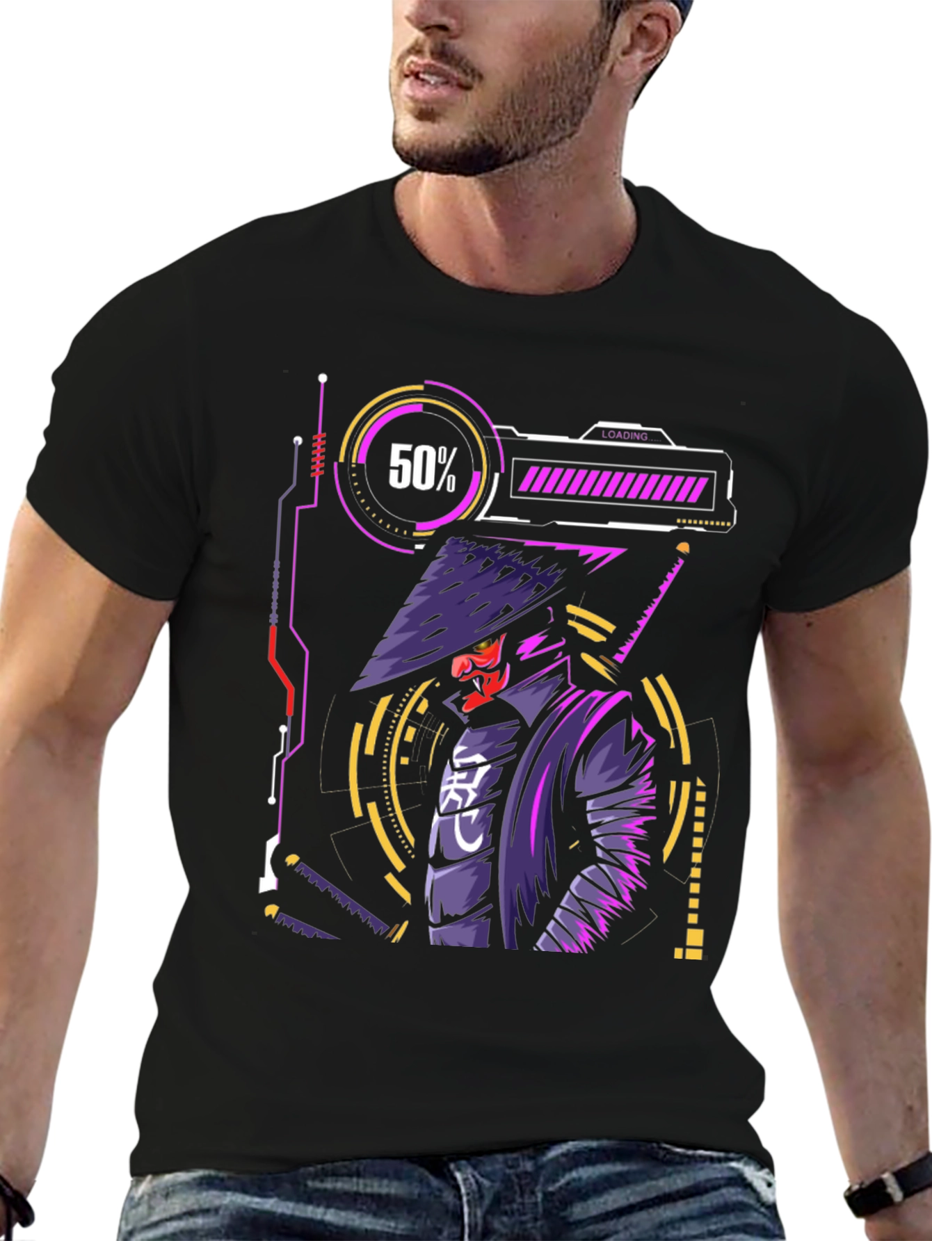 Cyberpunk Samurai T-Shirt - Futuristic Warrior Design
