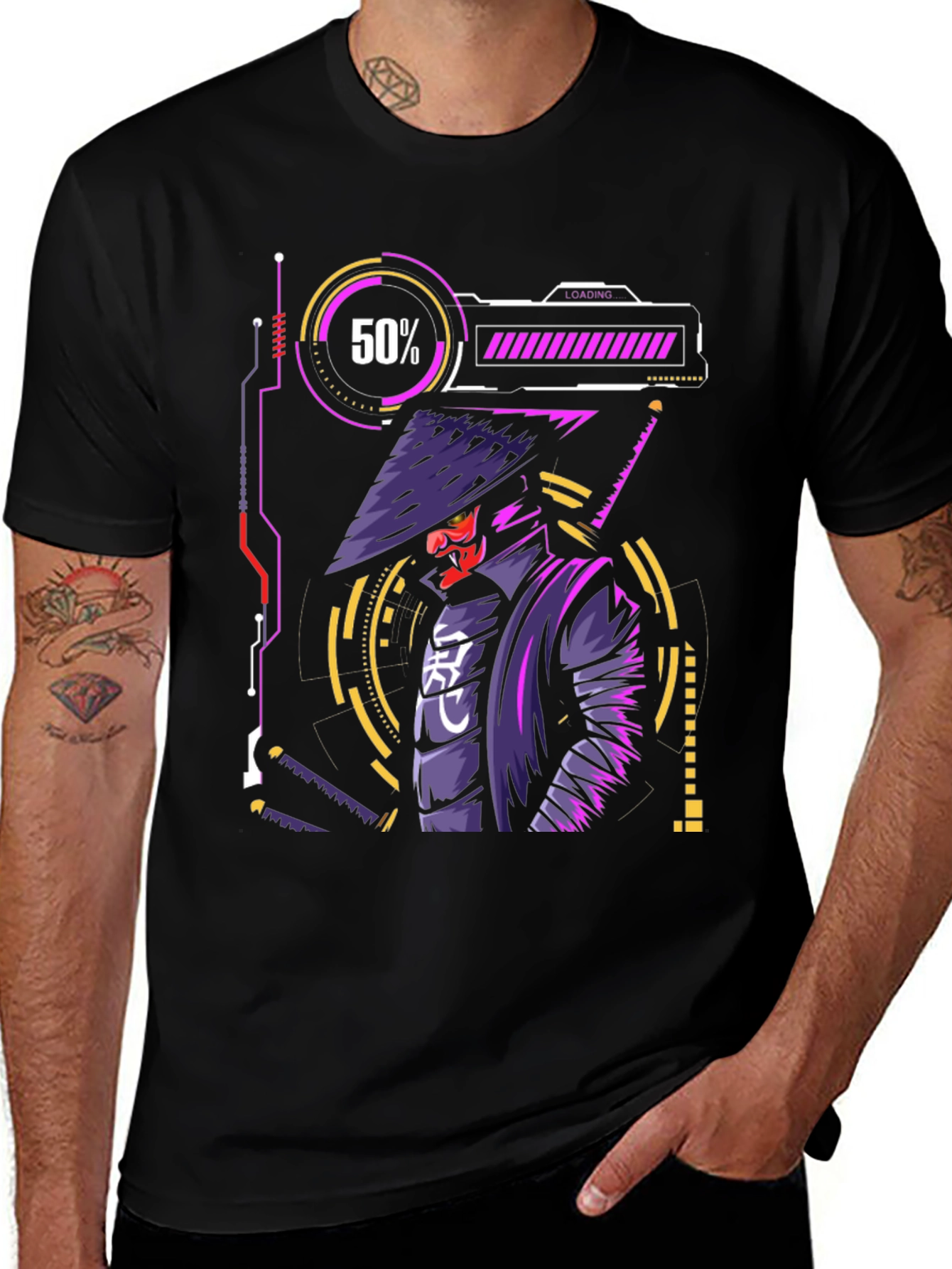 Cyberpunk Samurai T-Shirt - Futuristic Warrior Design