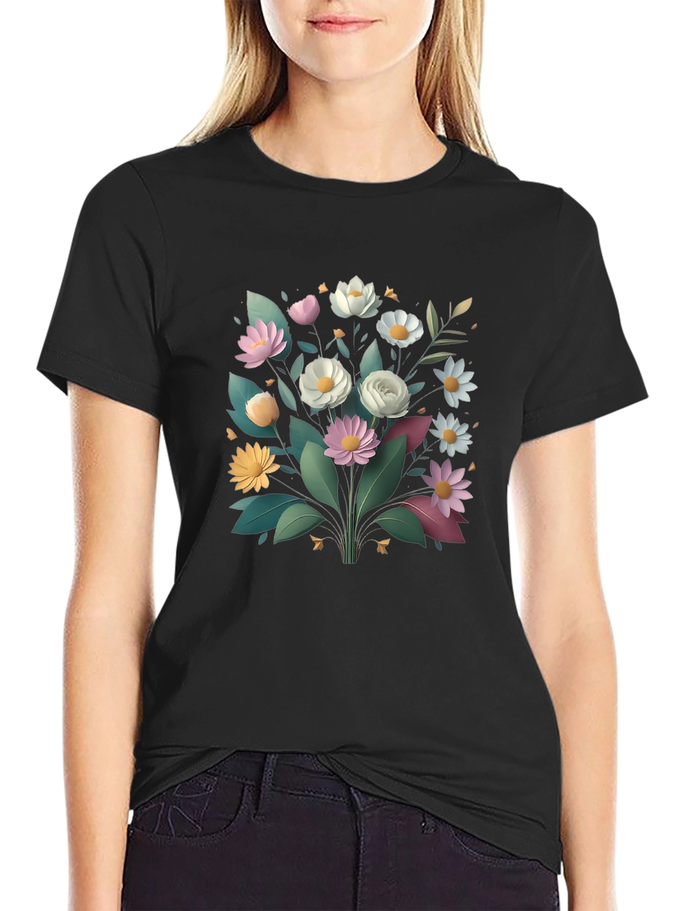 Floral Graphic Black T-Shirt - Stylish Casual Wear