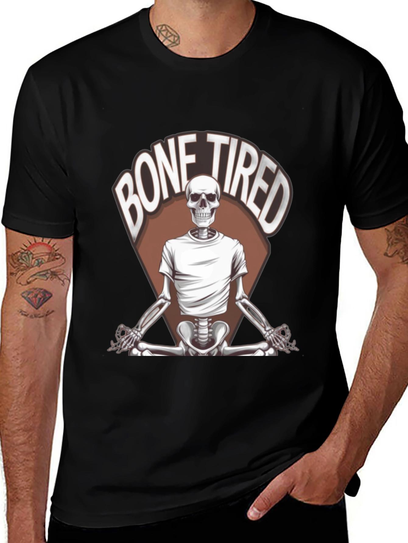 Bone Tired Skeleton Graphic Tee - Black