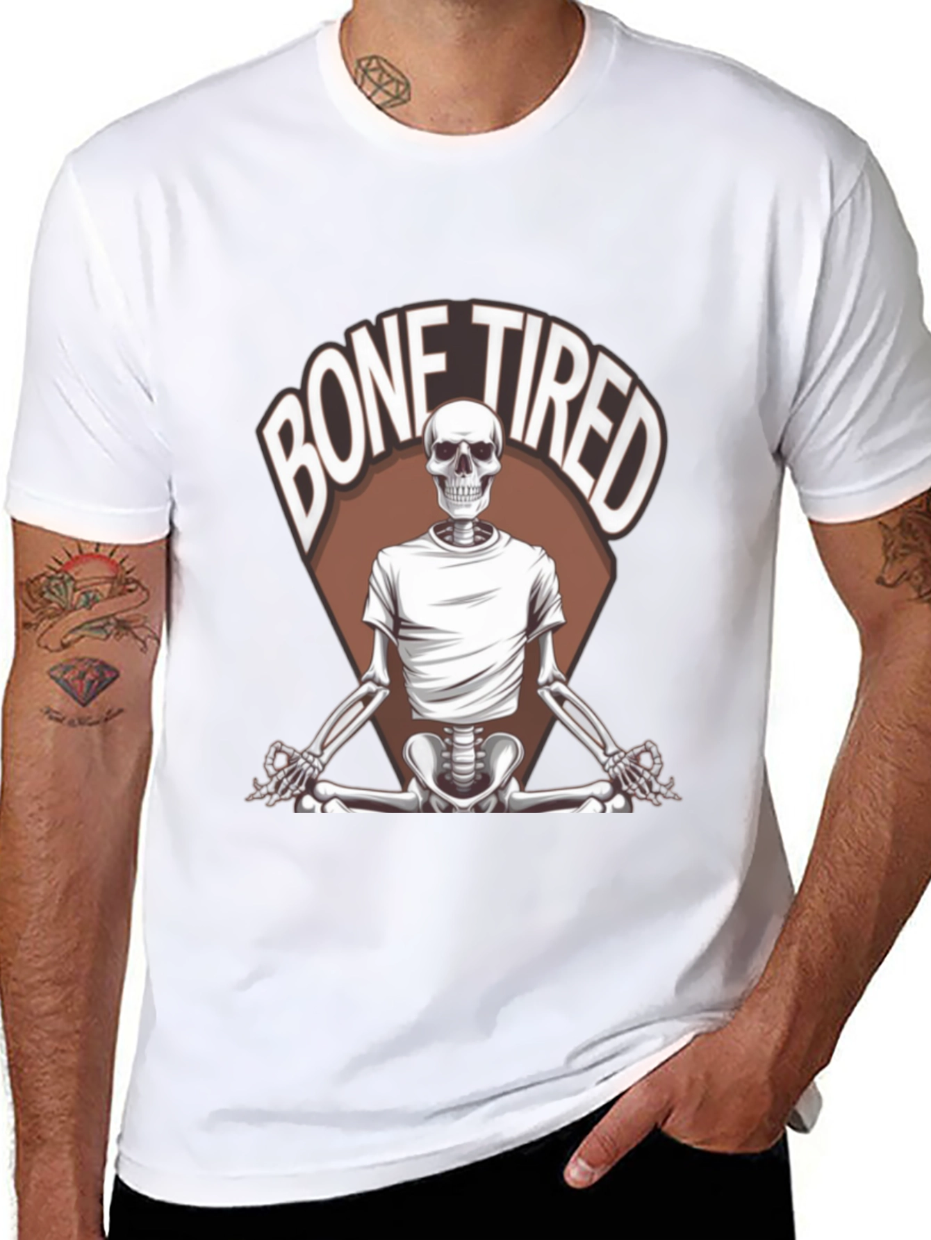 Bone Tired Skeleton Graphic Tee - Black