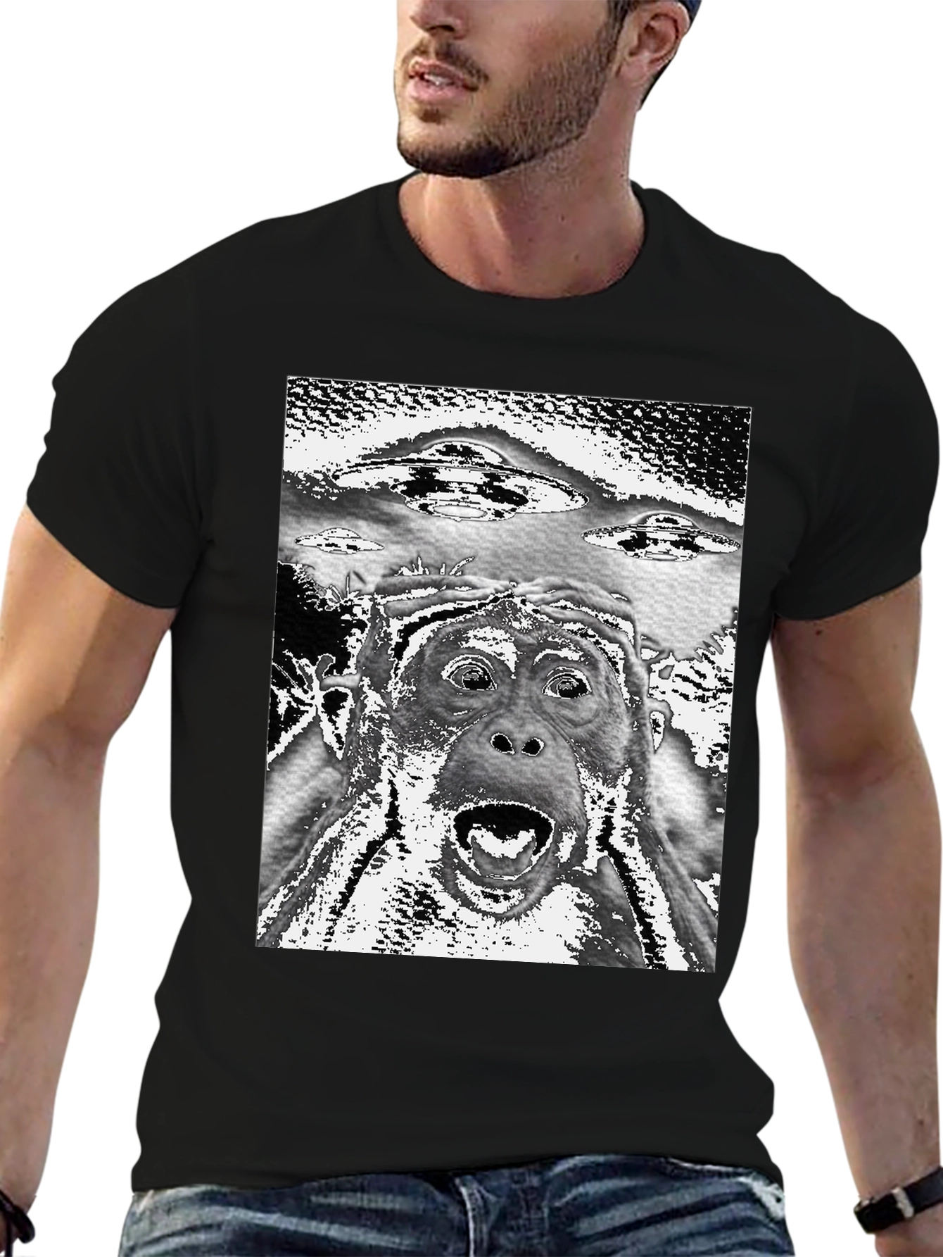 UFO Ape Black T-Shirt - Sci-Fi Novelty Tee