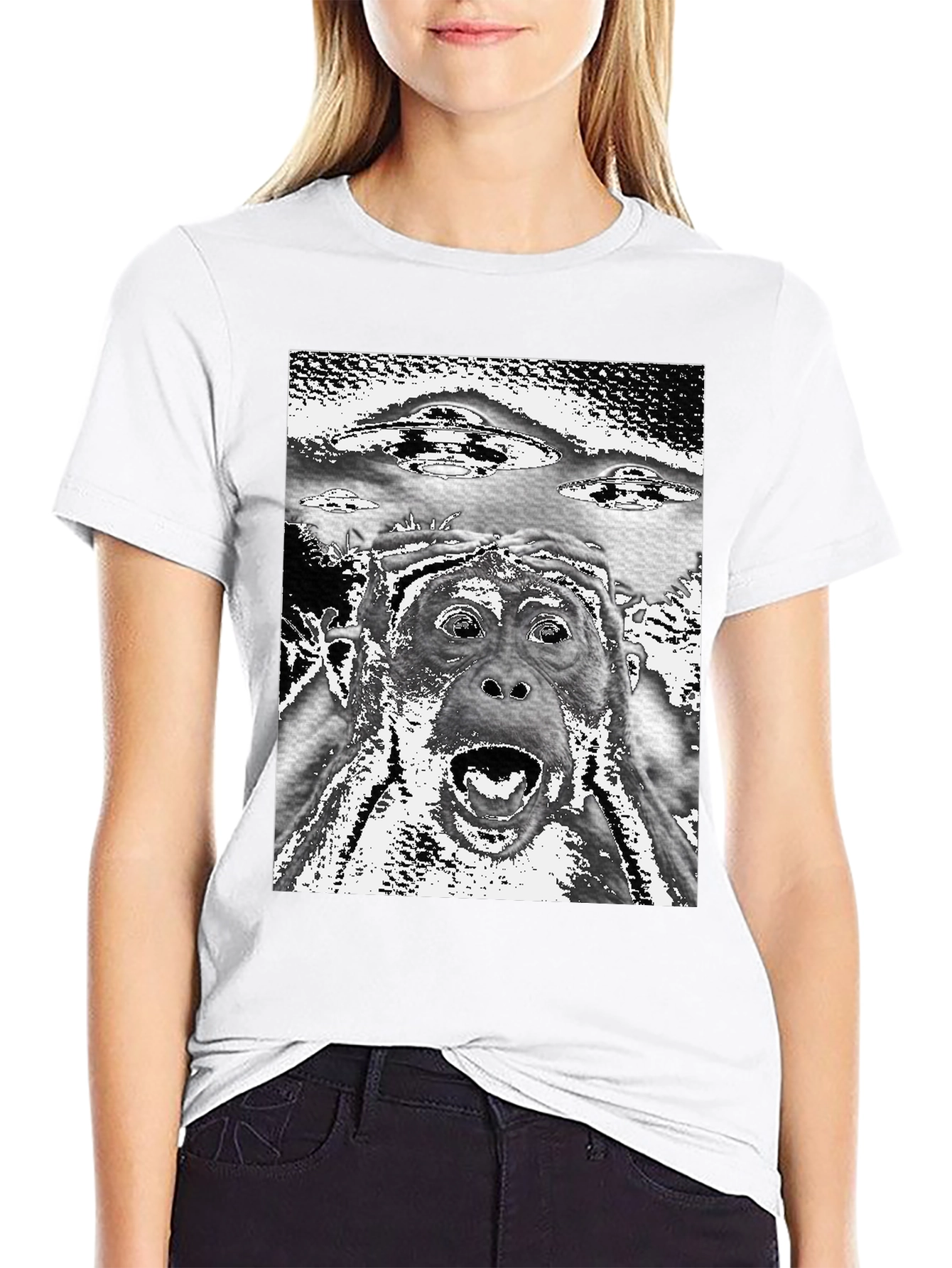 UFO Ape Black T-Shirt - Sci-Fi Novelty Tee