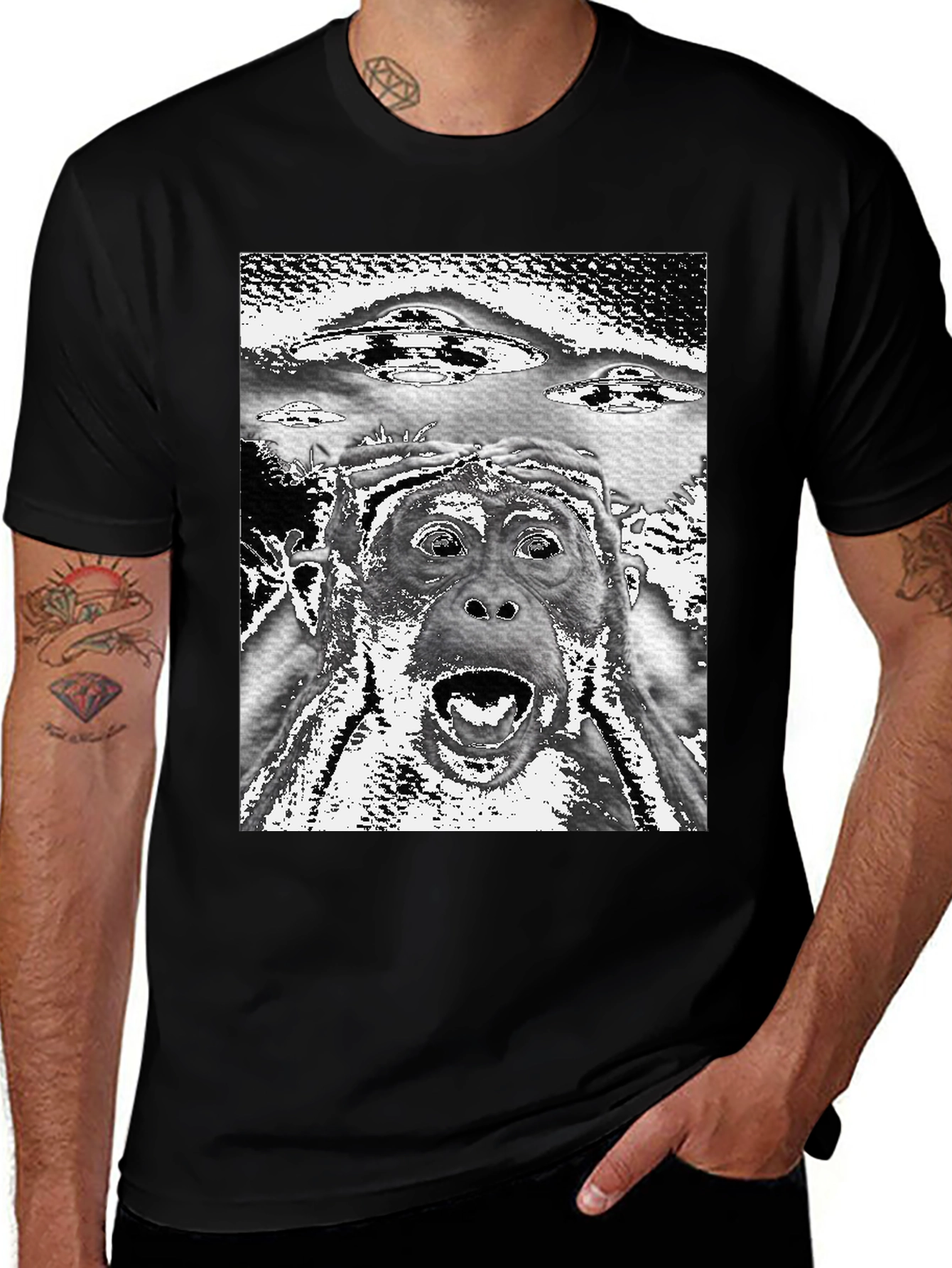 UFO Ape Black T-Shirt - Sci-Fi Novelty Tee