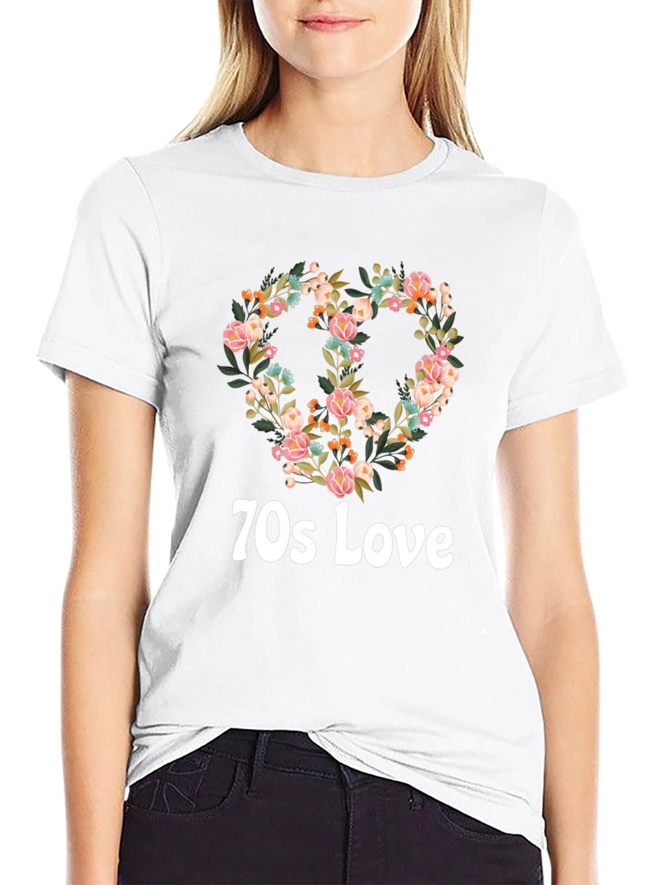 70s Love Floral Peace Sign T-Shirt