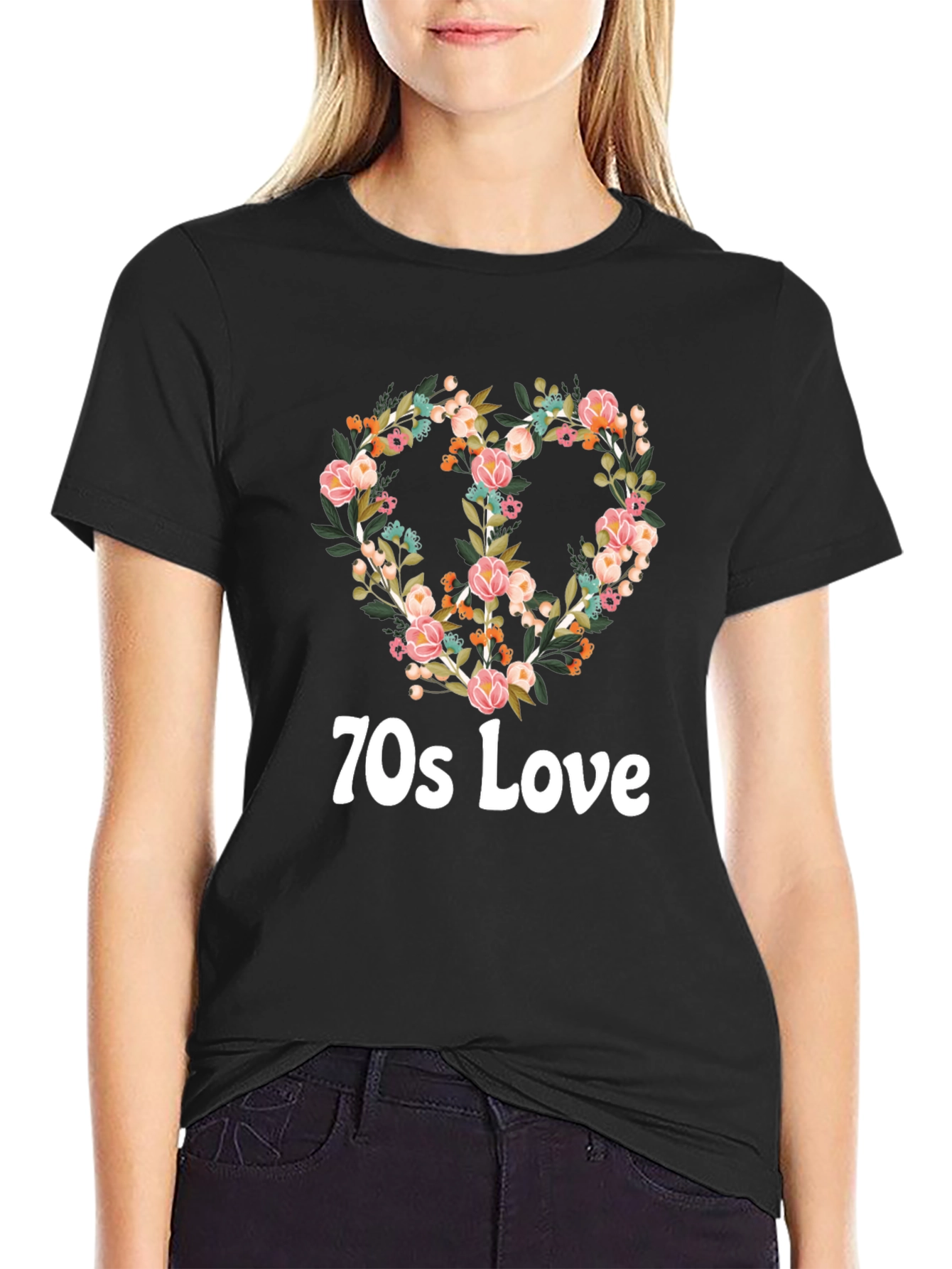 70s Love Floral Peace Sign T-Shirt