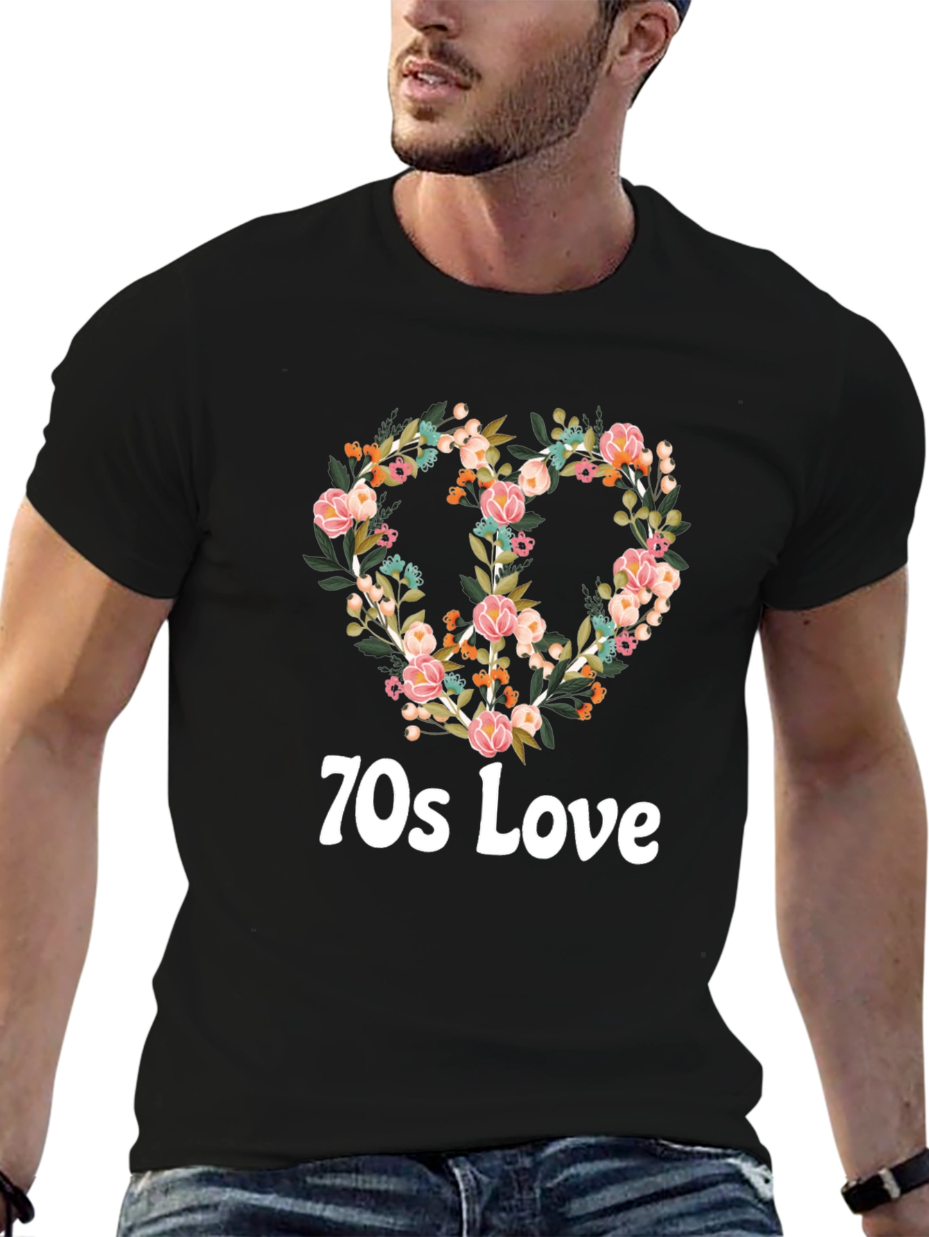 70s Love Floral Peace Sign T-Shirt