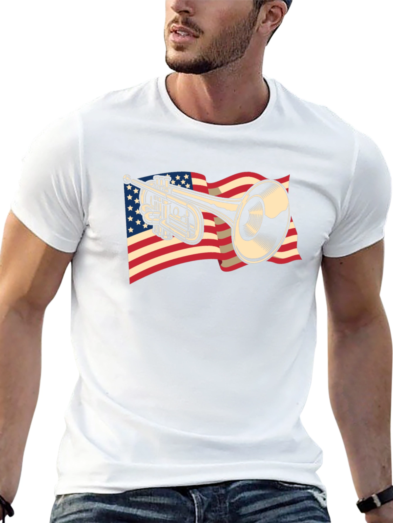 Trumpet USA Flag Graphic T-Shirt